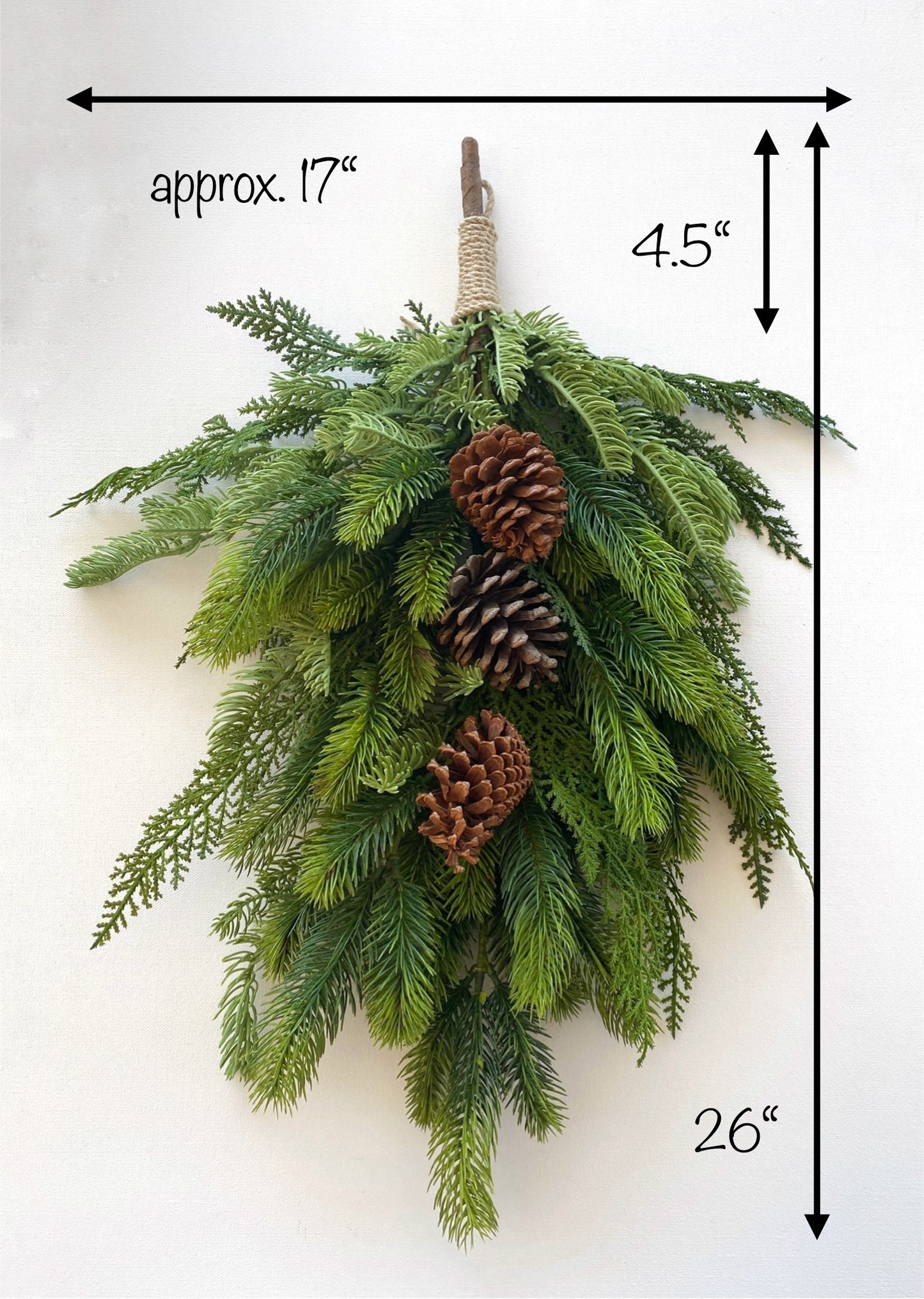 Real Touch Pine Door Swag Artificial . 26" Douglas Fir, Spruce, and Cedar with added Pinecones
