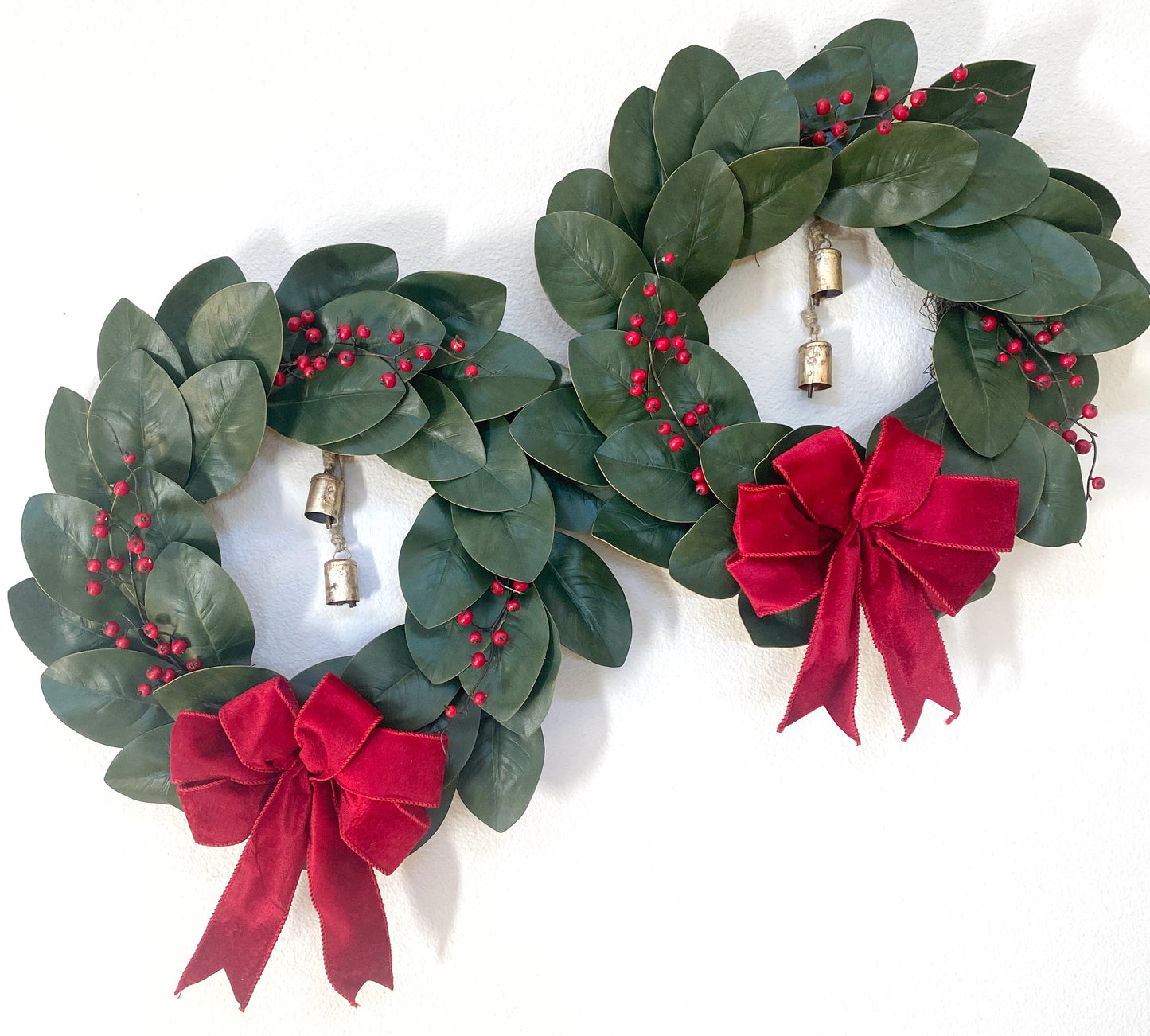 Christmas Magnolia Wreath Double Door - Artificial - Classic Front Door or Wall Wreath