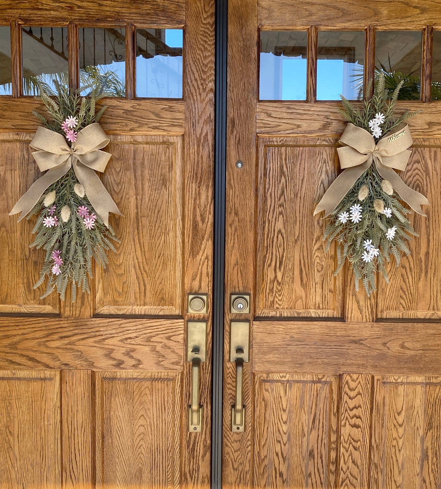Spring Door Swag Faux - Front Door or Wall Swag, Double Door Wreath, Farmhouse Swag, Window Swag, Door Hanger