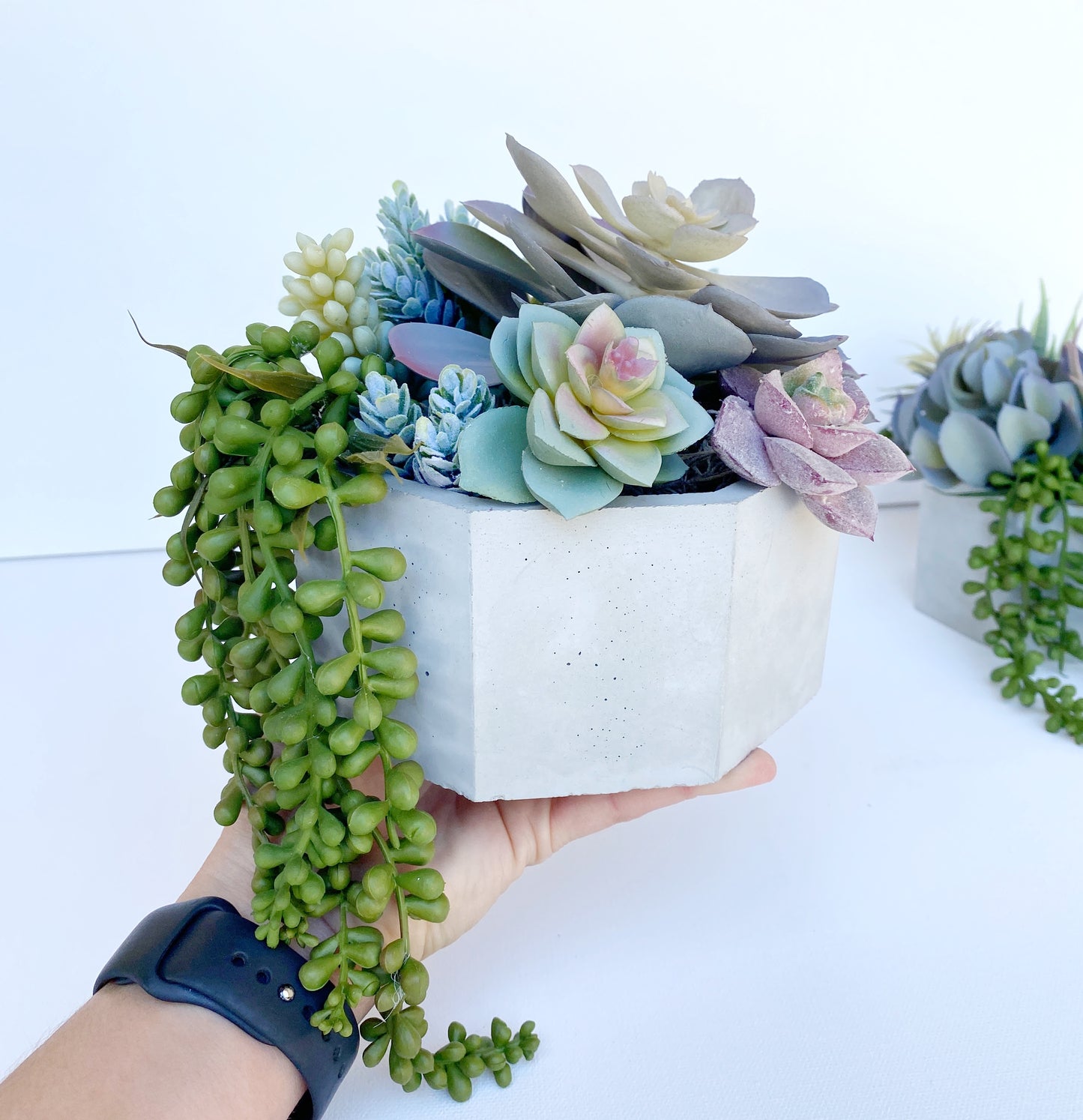 Artificial Succulent Arrangement in handmade Concrete Pot