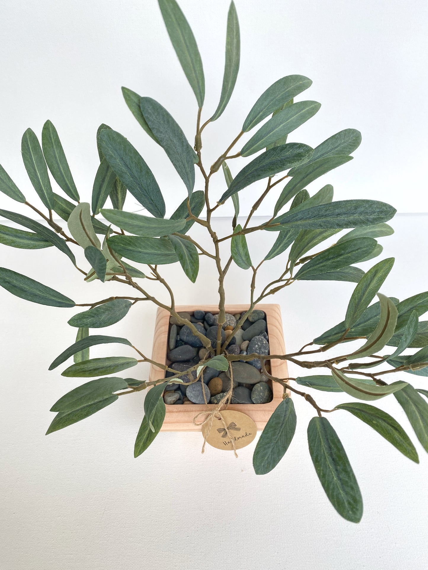 Artificial Olive Tree in Handmade Wood Pot - Small Faux Olive Tree Fruitless