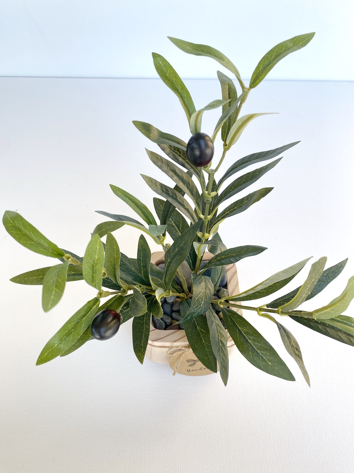 Artificial Olive Tree in Handmade Wood Pot - Small Faux Olive Tree with Fruit