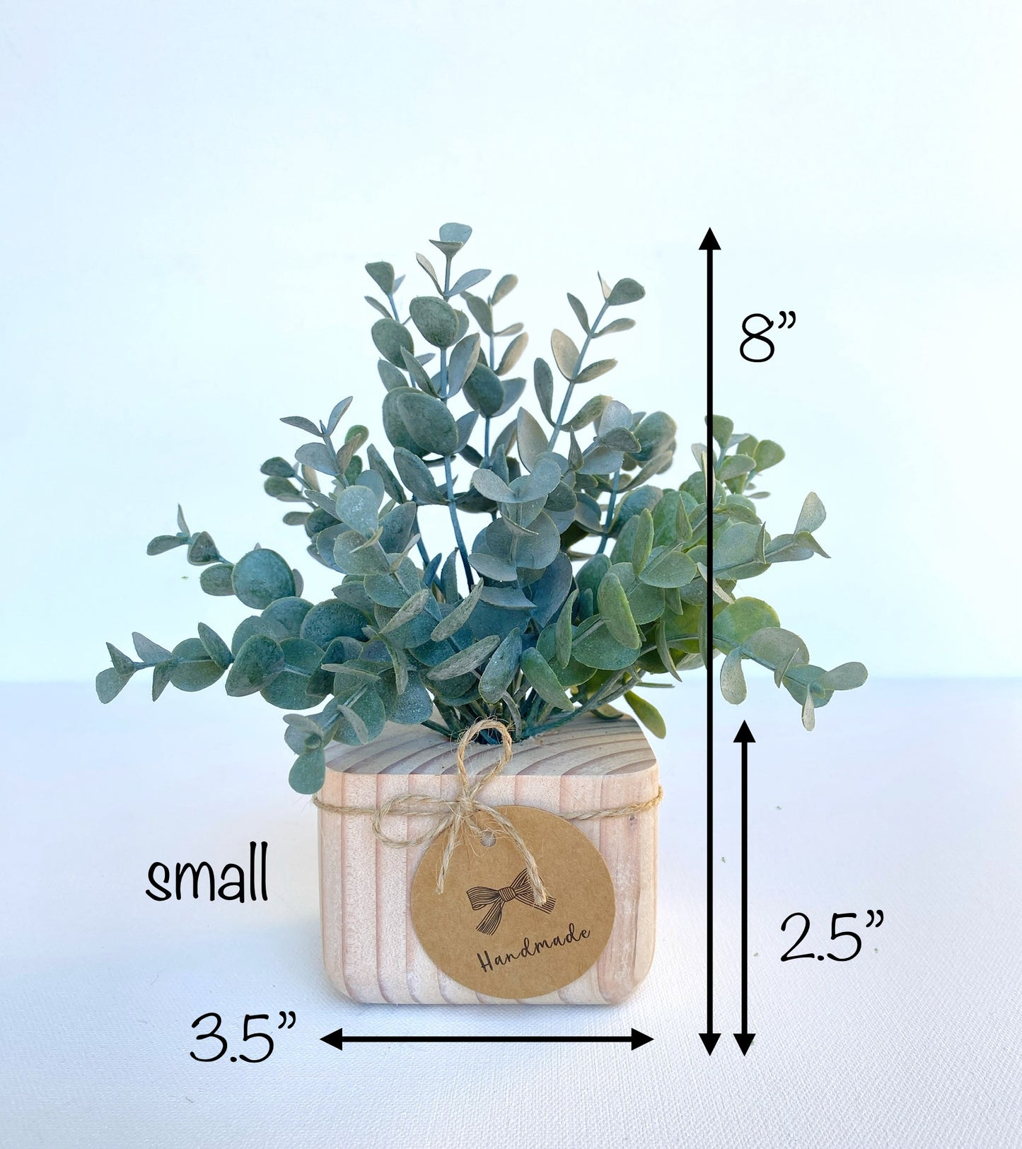 Artificial Eucalyptus Plant in handmade Wood Pot - Floating Shelf, Farmhouse, Rustic, Boho Decor