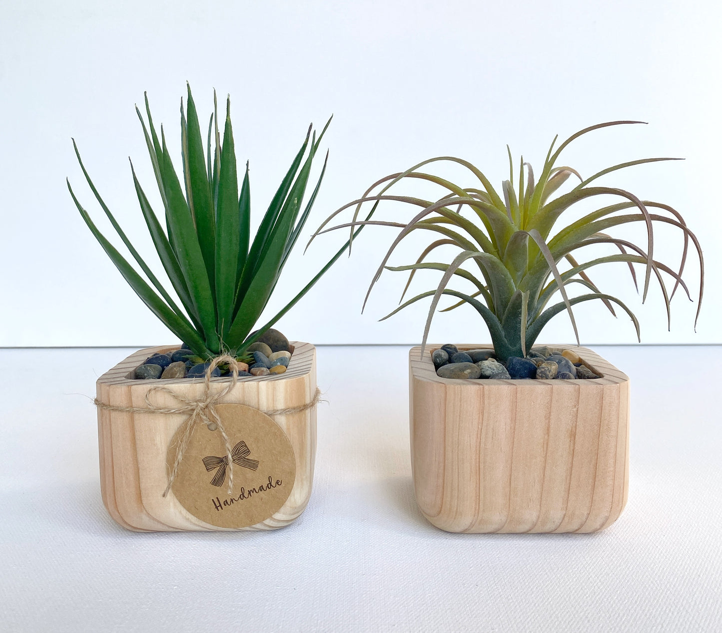 Artificial Succulent Plant in handmade Wood Pot - Air Plant or Aloe Vera Pick