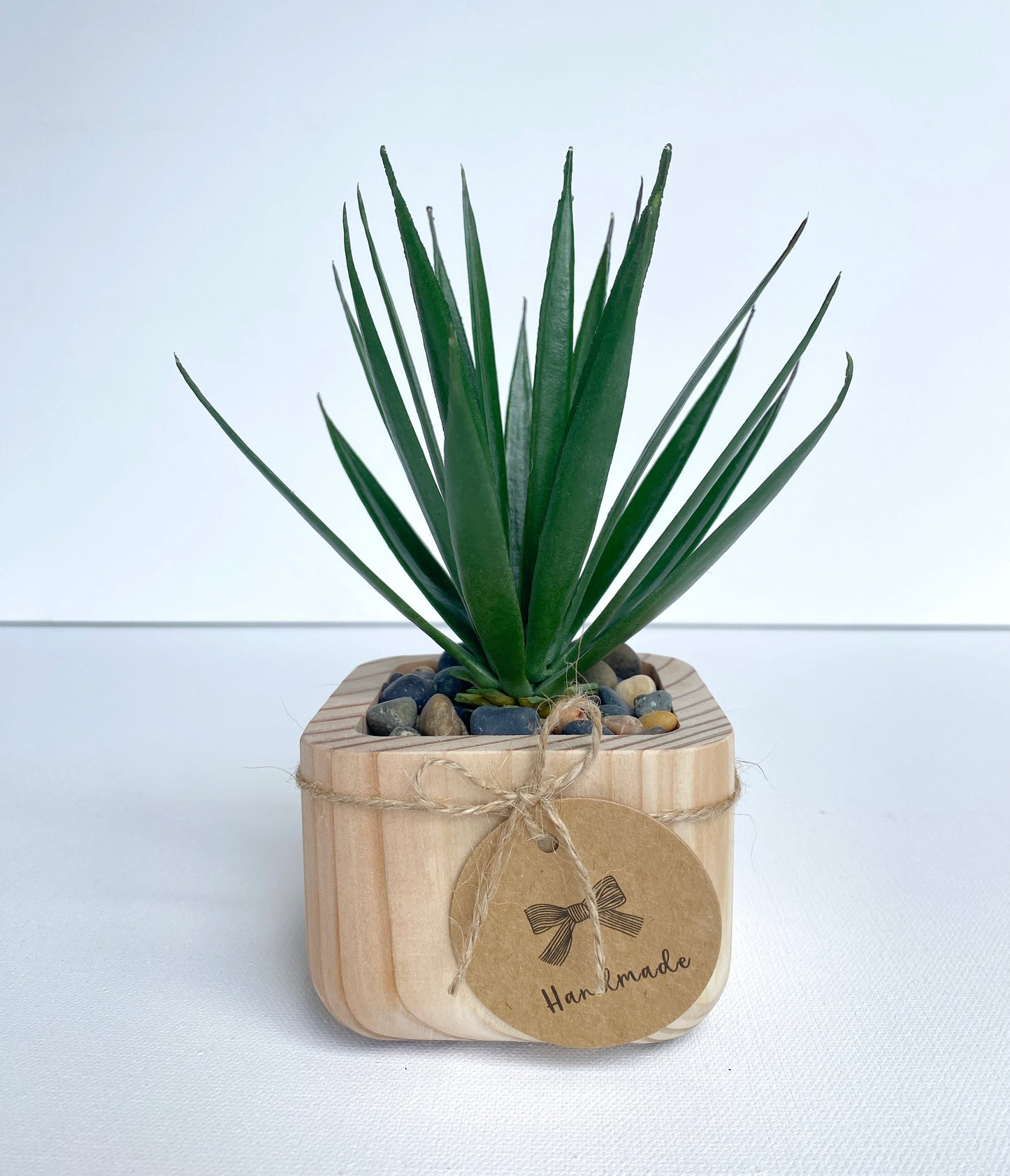 Artificial Succulent Plant in handmade Wood Pot - Air Plant or Aloe Vera Pick