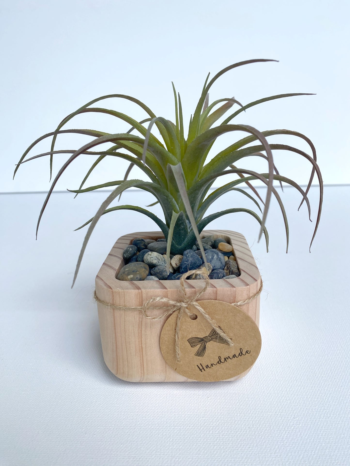 Artificial Succulent Plant in handmade Wood Pot - Air Plant or Aloe Vera Pick