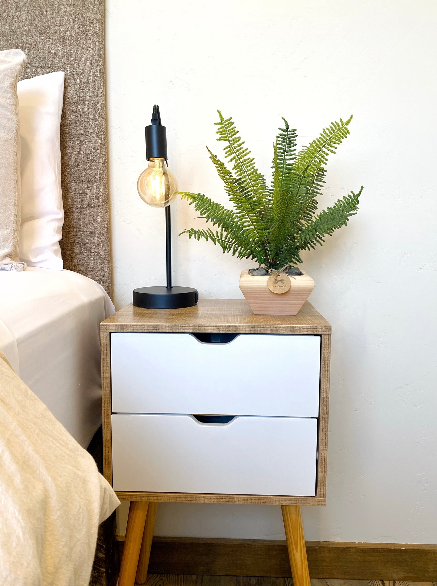 Artificial Forest Fern in Handmade Wood Pot - 15" Tall