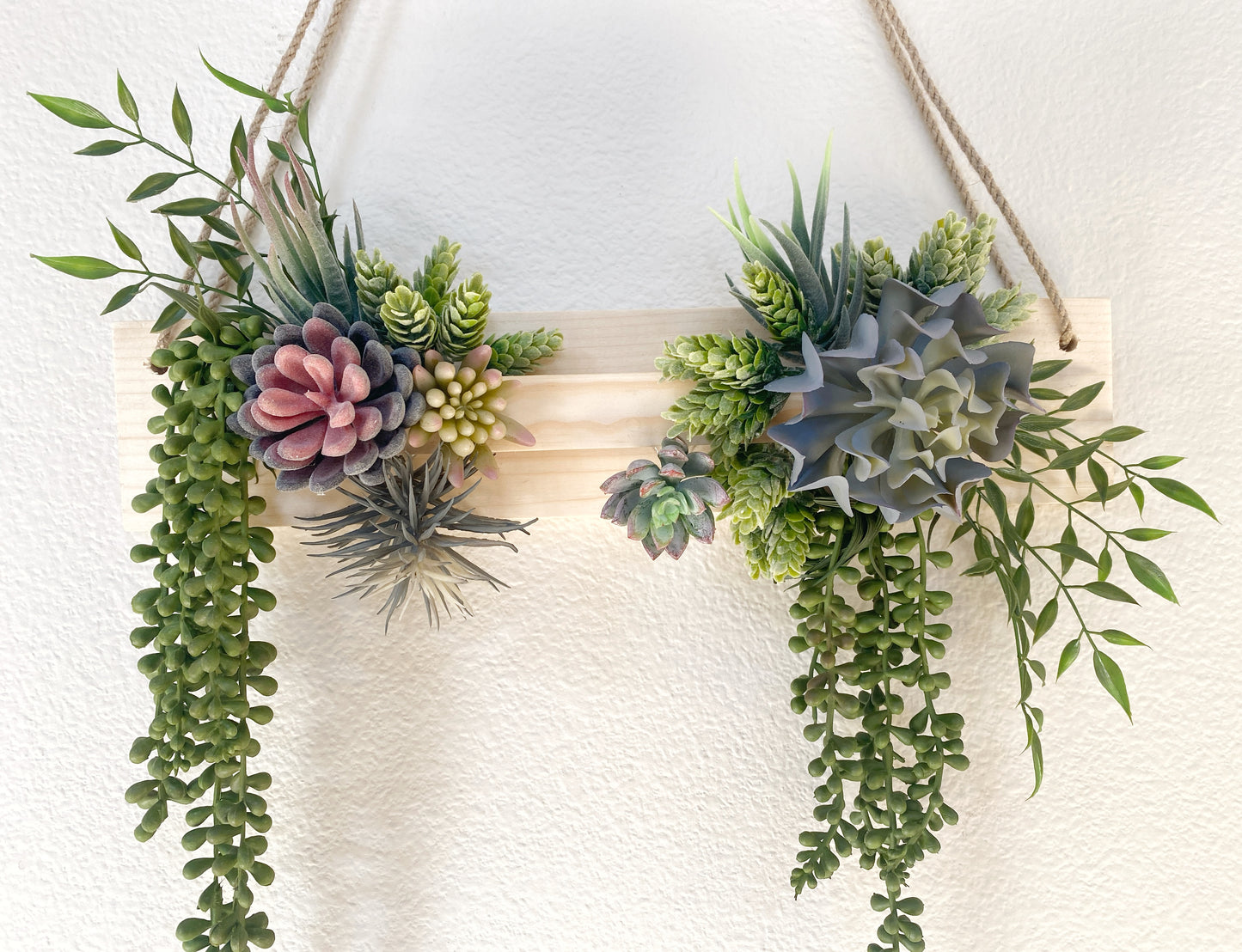 Succulent Wall Arrangement Faux - Hanging Artificial Succulent Triangle - Succulent Wall Art