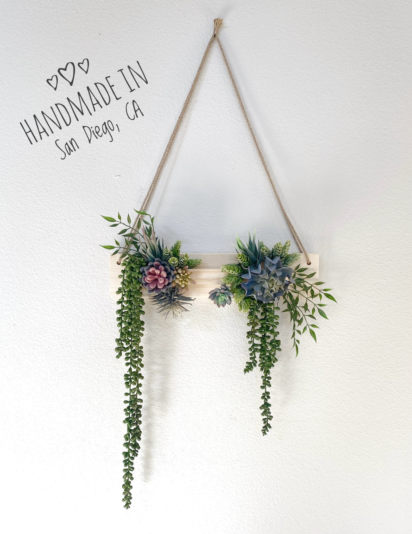 Succulent Wall Arrangement Faux - Hanging Artificial Succulent Triangle - Succulent Wall Art