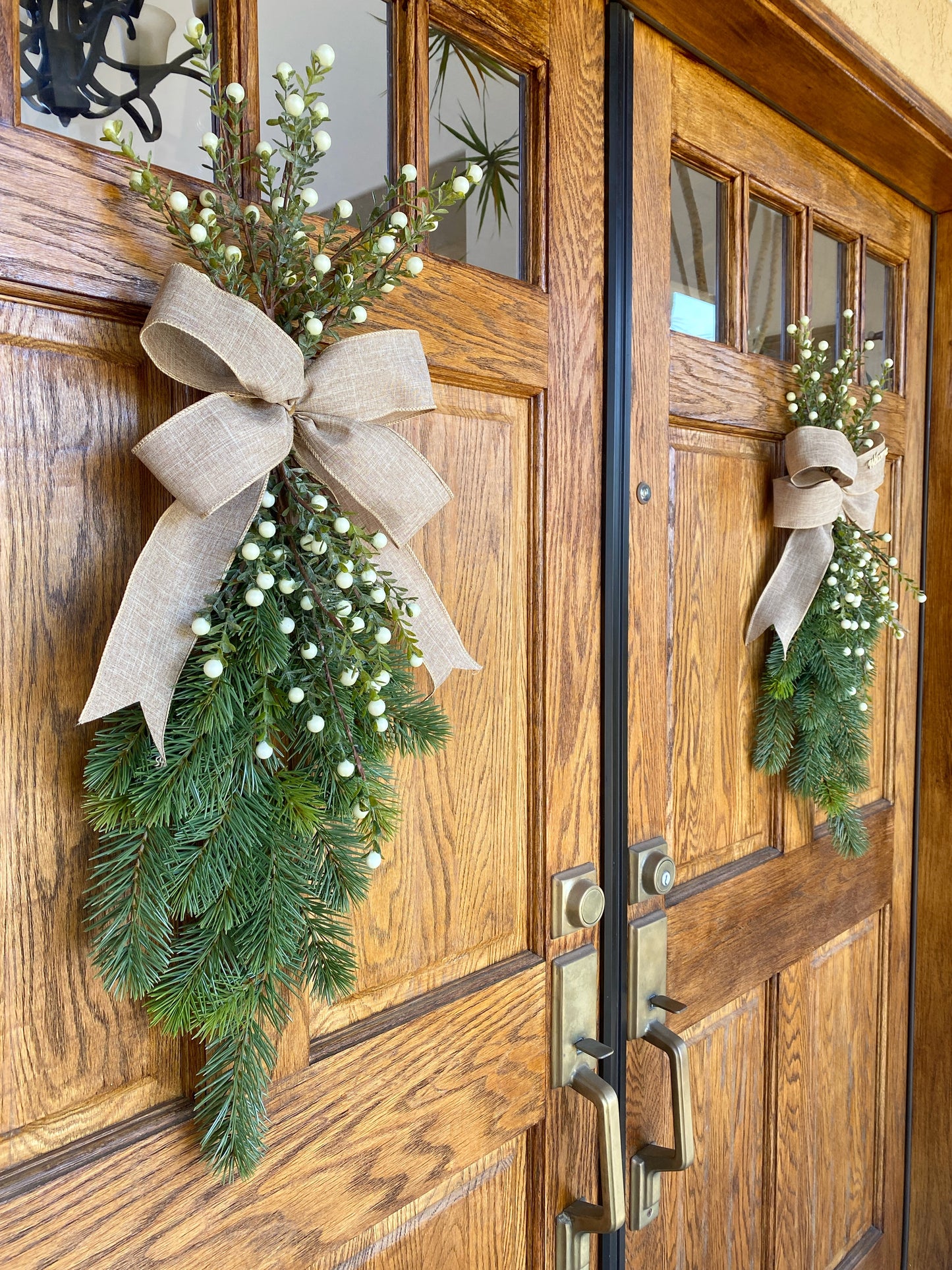 Pine and Winter Berry Door Swag Artificial. Real Touch Douglas Fir with White Christmas Berries