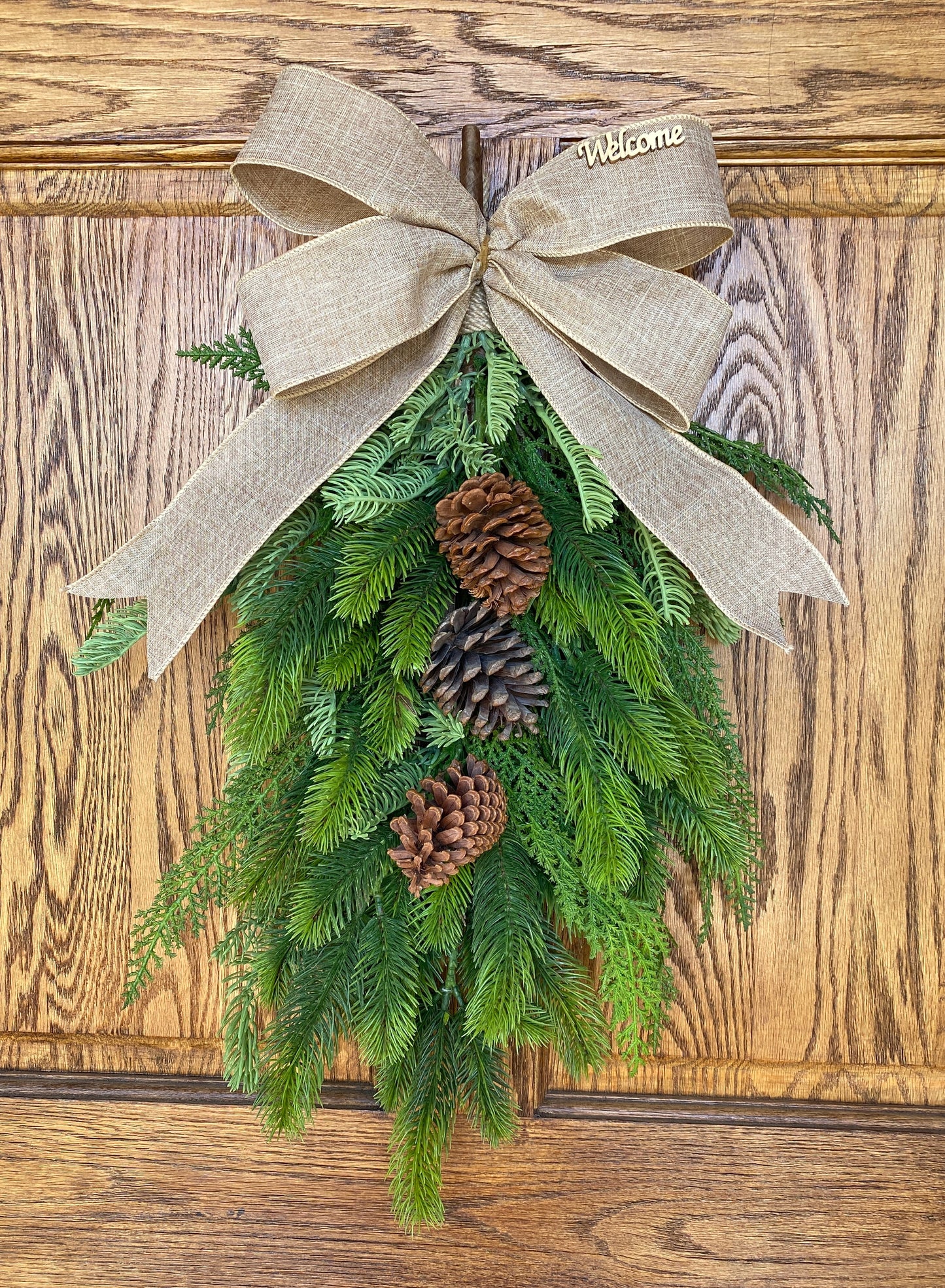 Real Touch Pine Door Swag Artificial . 26" Douglas Fir, Spruce, and Cedar with added Pinecones