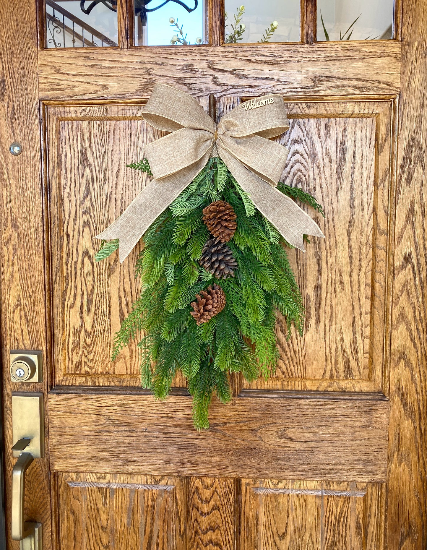 Real Touch Pine Door Swag Artificial . 26" Douglas Fir, Spruce, and Cedar with added Pinecones