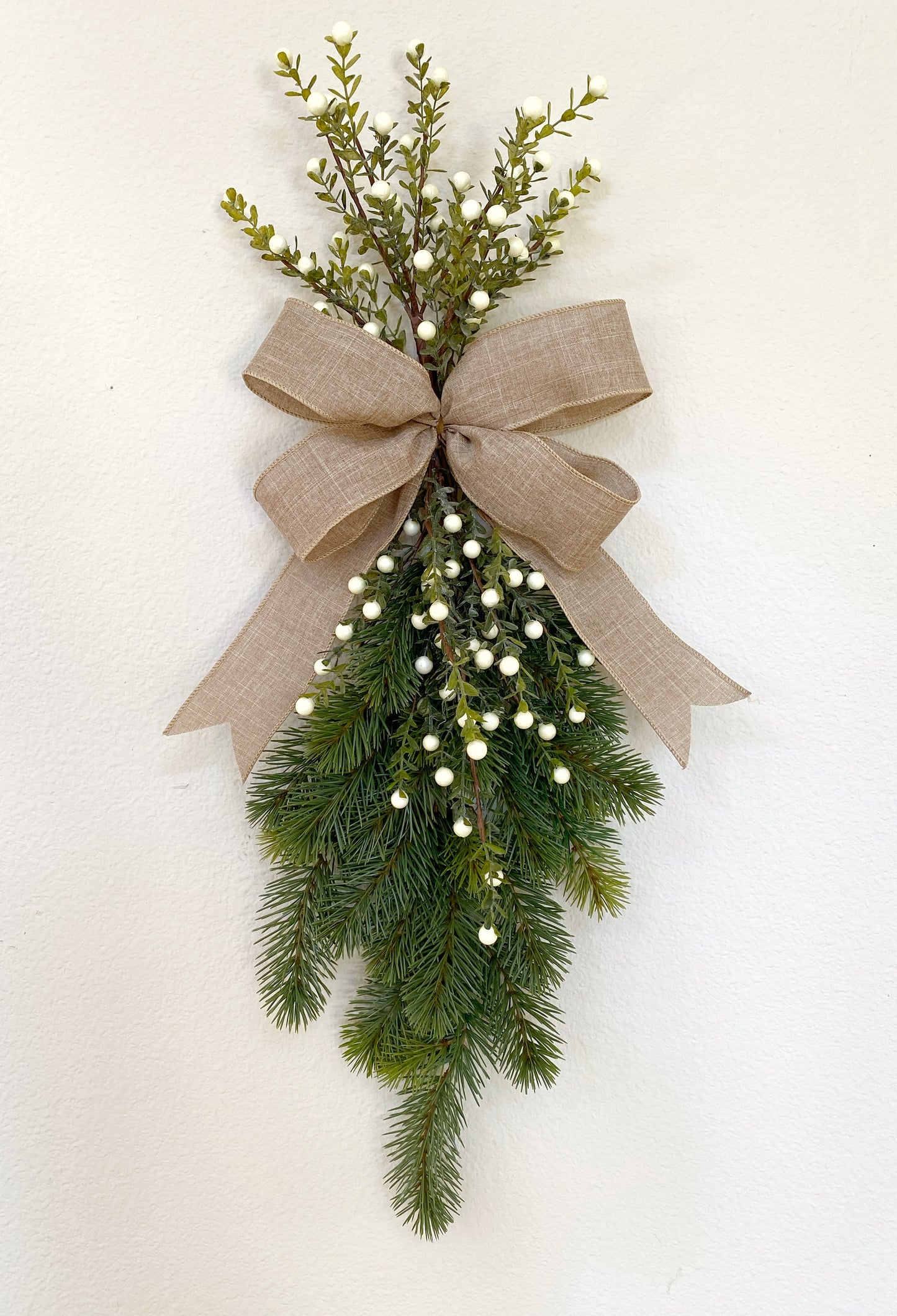 Pine and Winter Berry Door Swag Artificial. Real Touch Douglas Fir with White Christmas Berries