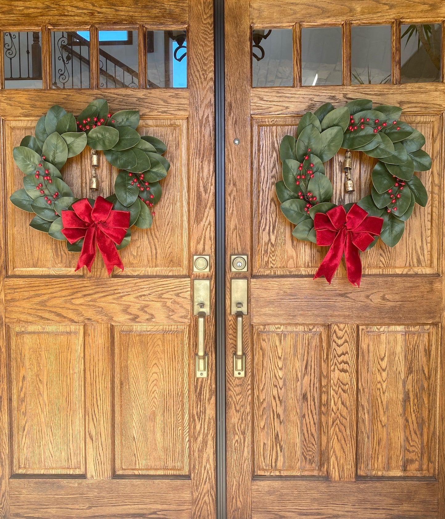 Christmas Magnolia Wreath Double Door - Artificial - Classic Front Door or Wall Wreath