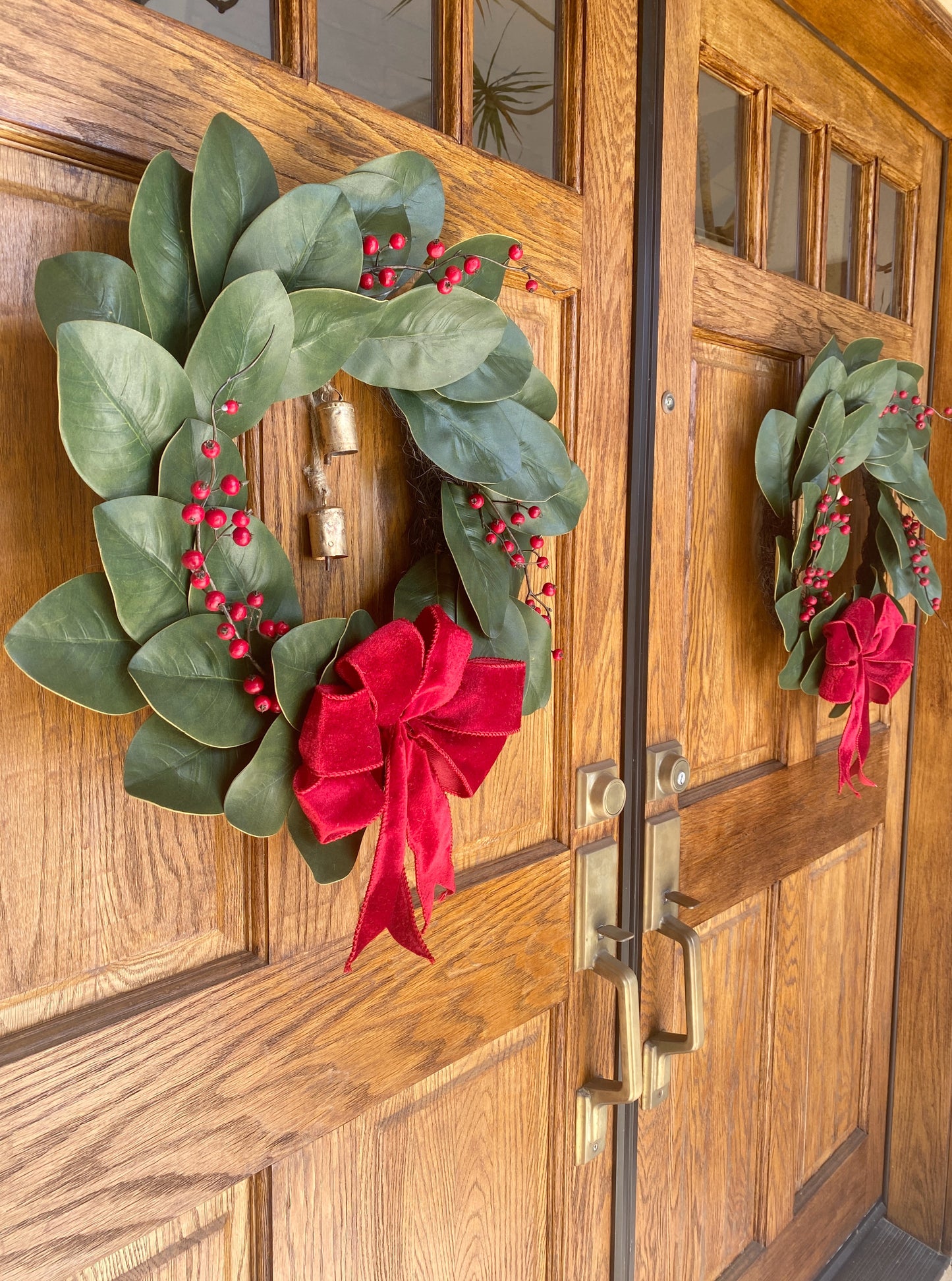 Christmas Magnolia Wreath Double Door - Artificial - Classic Front Door or Wall Wreath