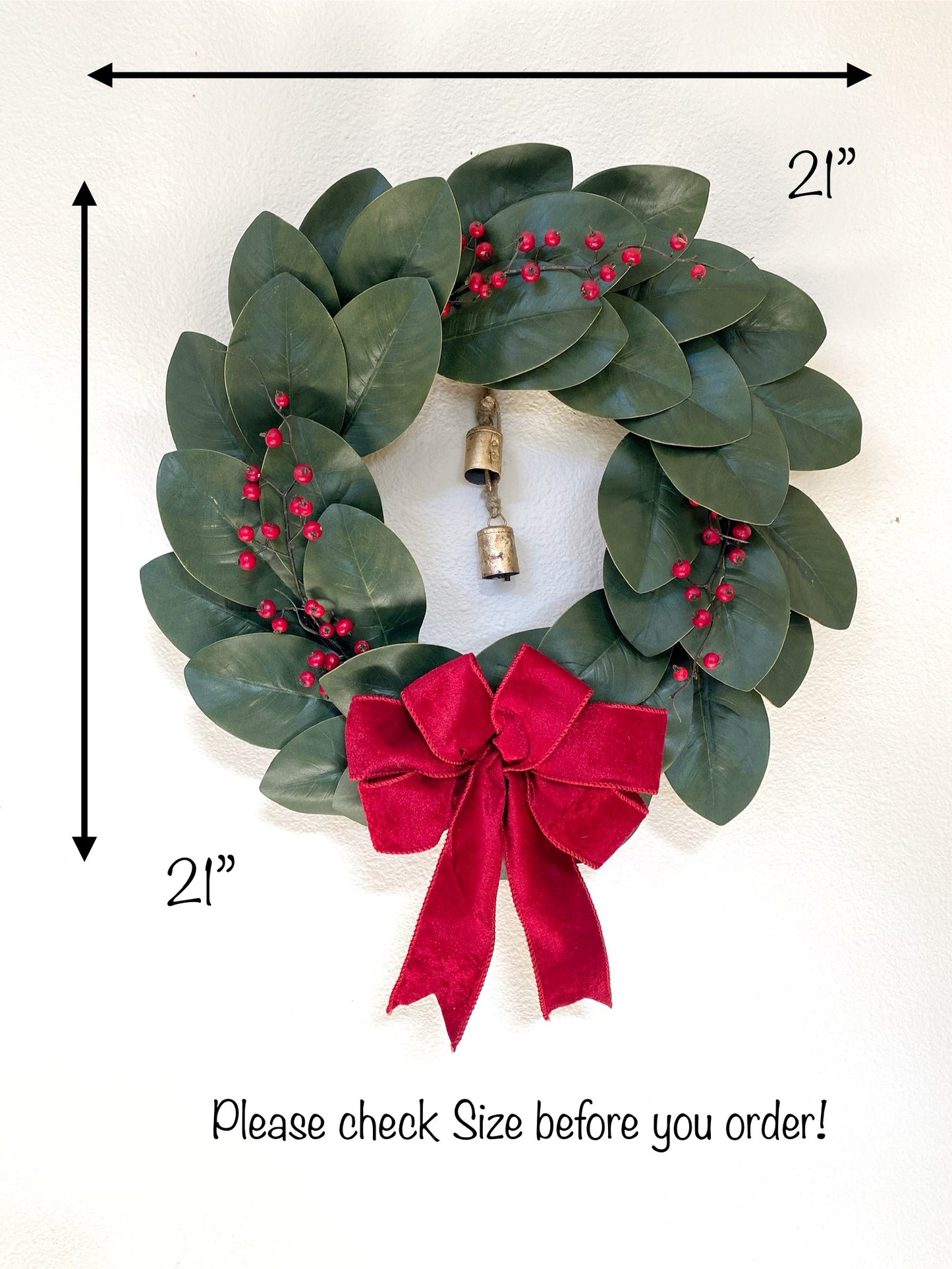 Christmas Magnolia Wreath Double Door - Artificial - Classic Front Door or Wall Wreath