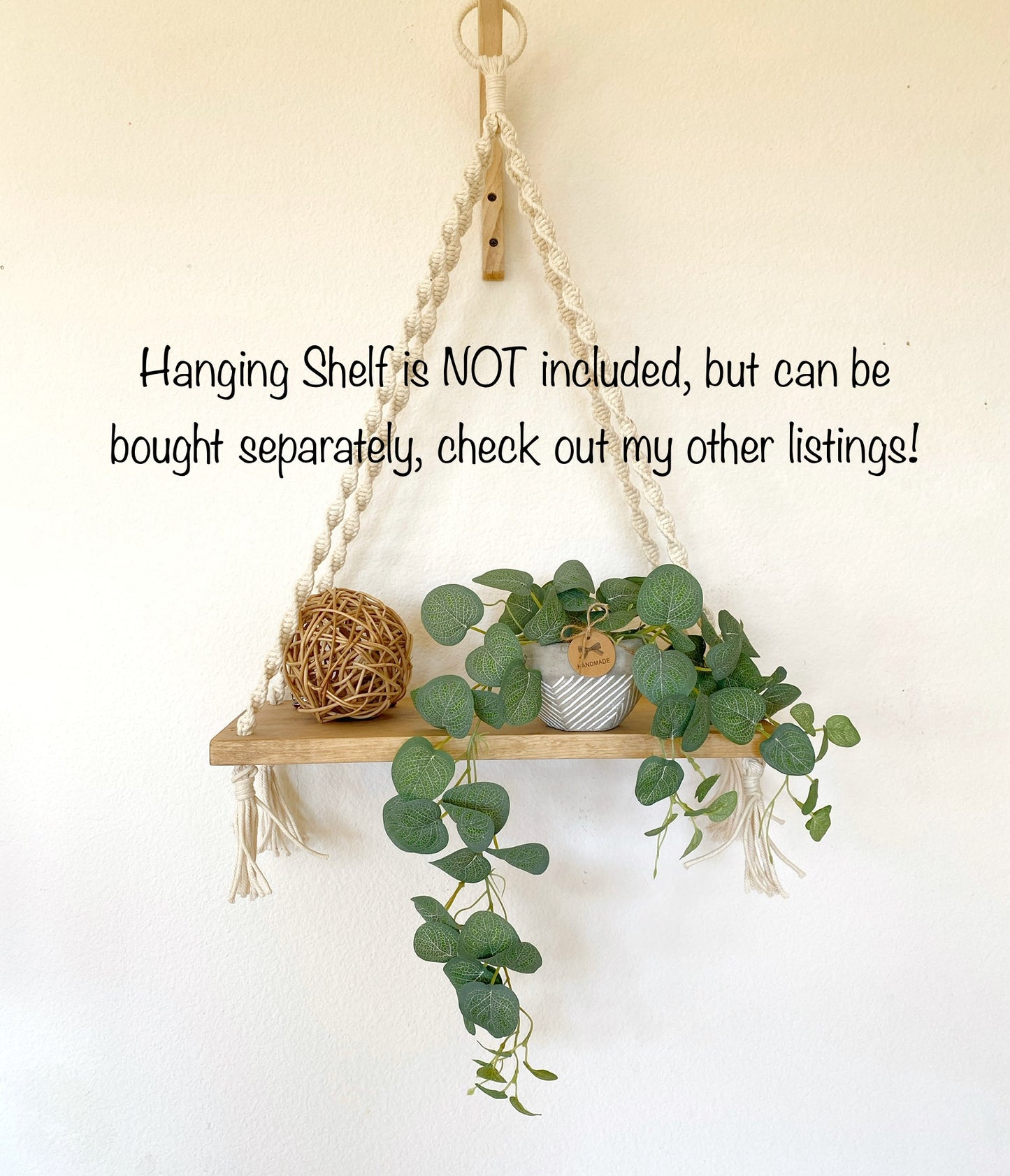Silk Eucalyptus Hanging Plant in Textured Concrete Pot with Jute Twine or as Floating Shelf Decor Plant
