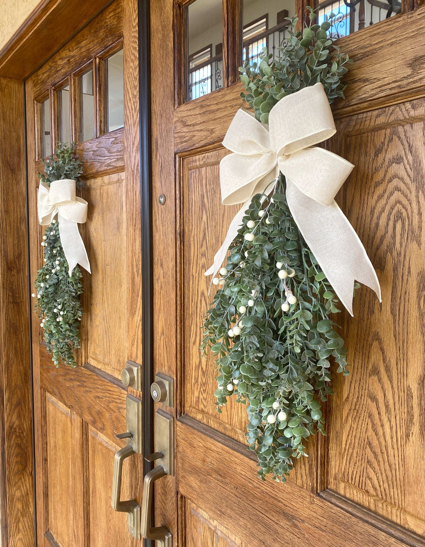 Eucalyptus Winter Door Swag. Artificial Real Touch Double Door Wreath/Swag. Different Colors available!