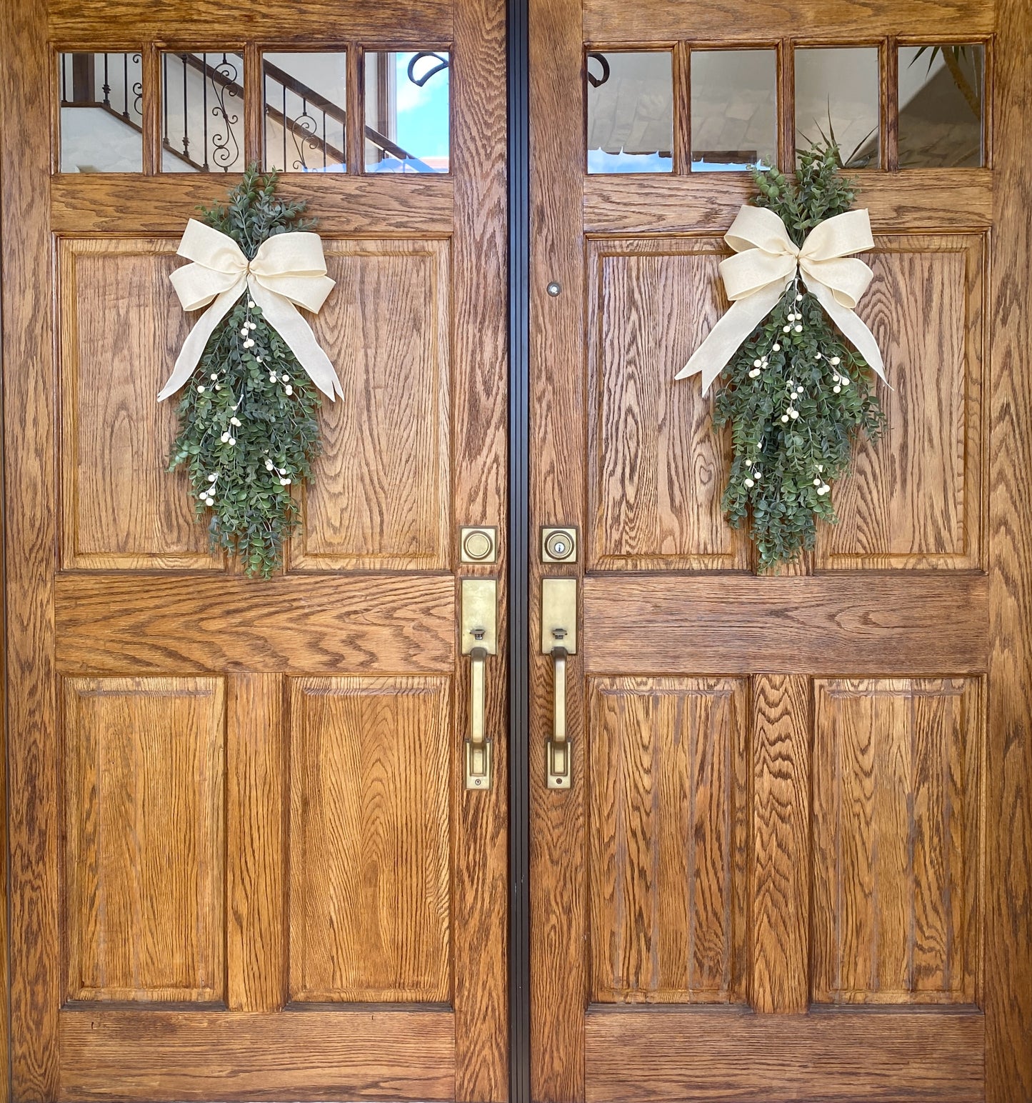 Eucalyptus Winter Door Swag. Artificial Real Touch Double Door Wreath/Swag. Different Colors available!