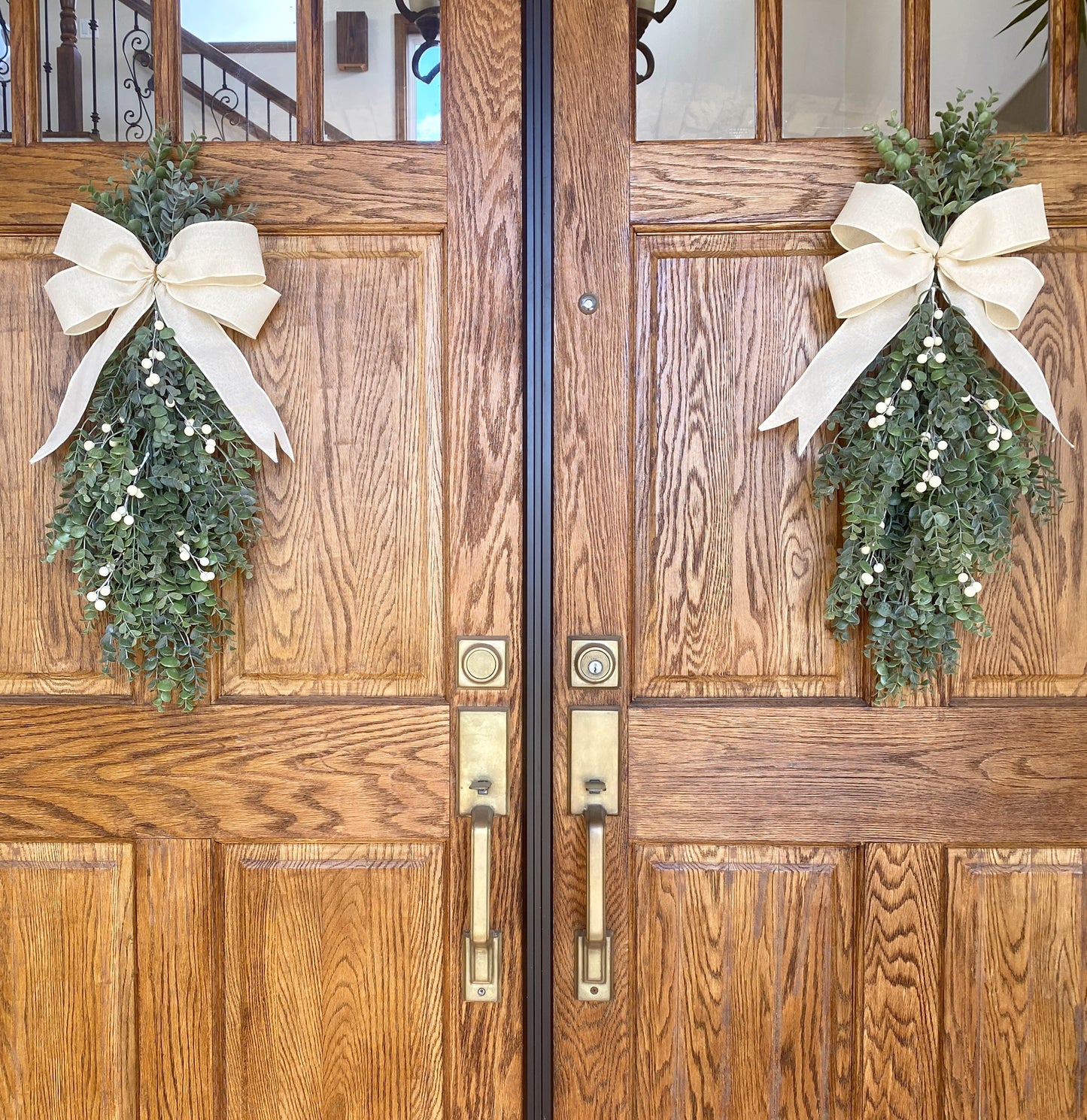 Eucalyptus Winter Door Swag. Artificial Real Touch Double Door Wreath/Swag. Different Colors available!