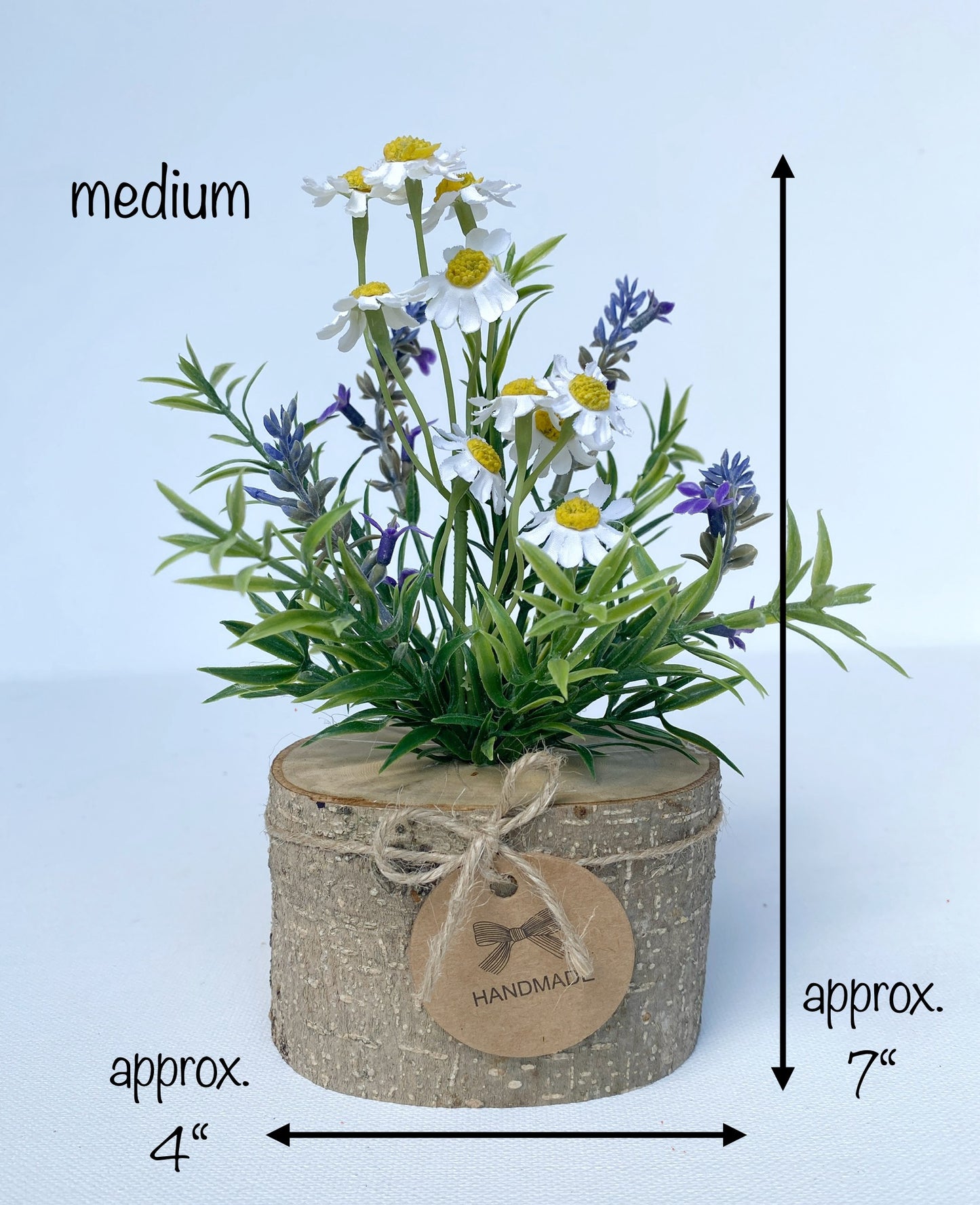 Faux Wild Flower Arrangement in Handmade Wood Pot