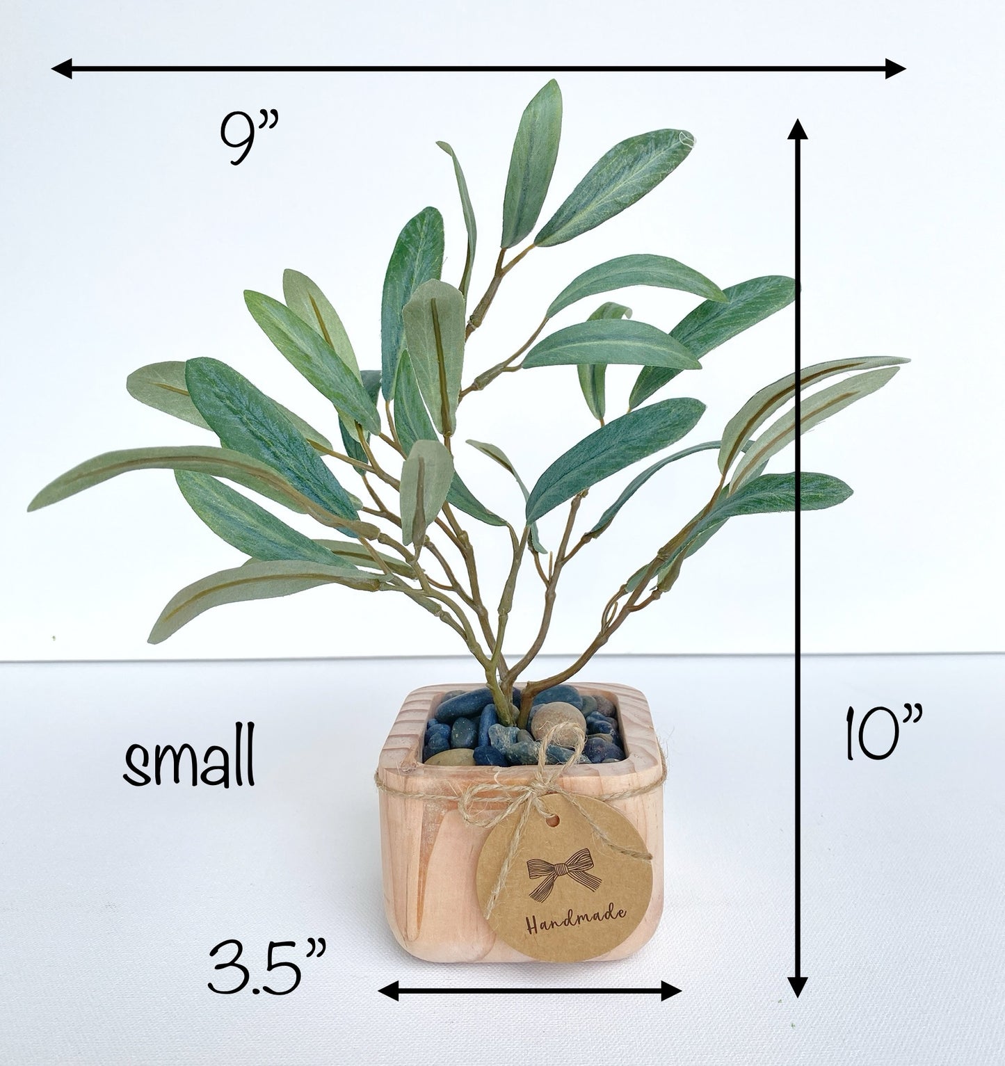 Artificial Olive Tree in Handmade Wood Pot - Small Faux Olive Tree Fruitless