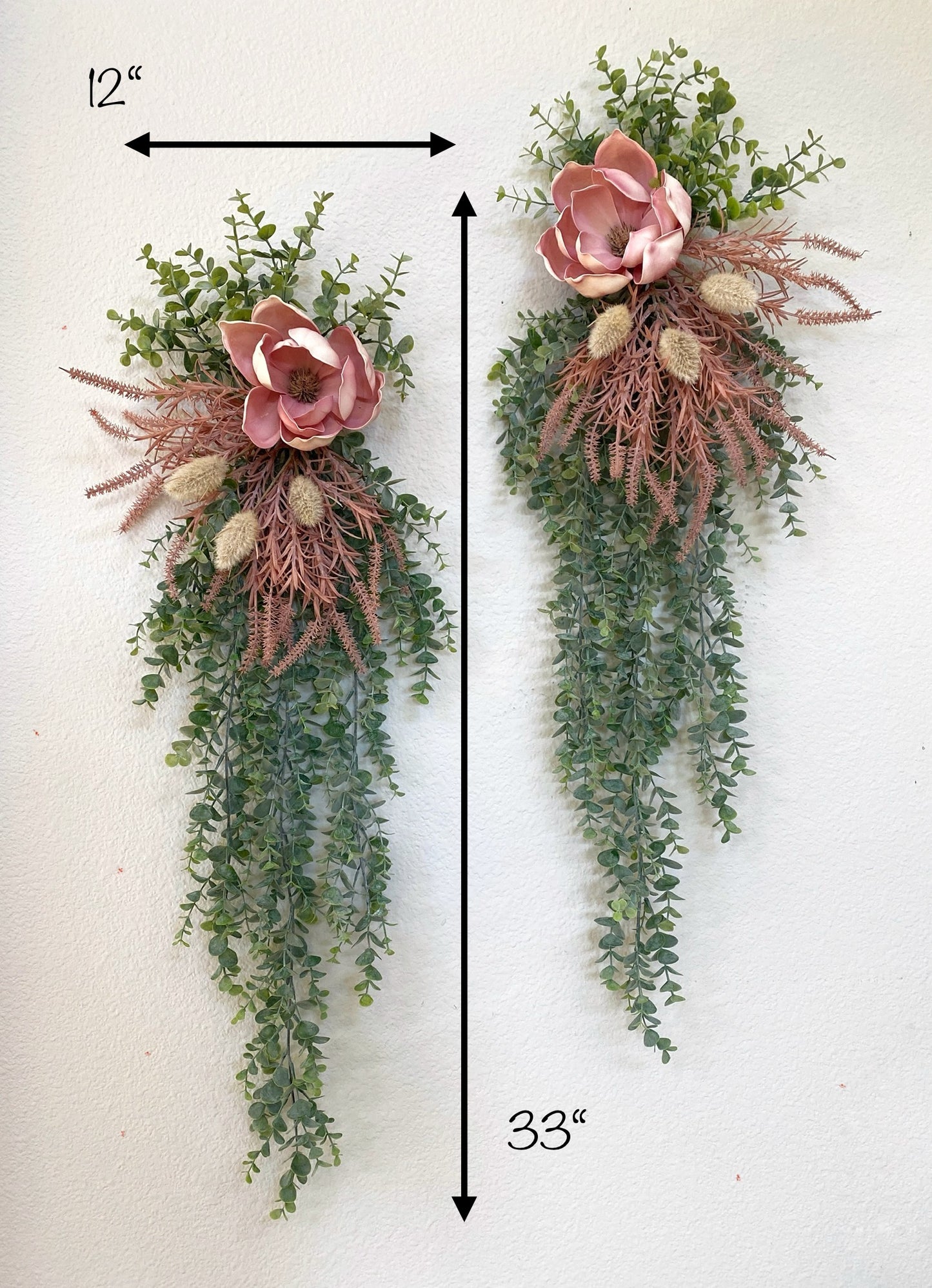 Door Swag Blush Pink Magnolia and Eucalyptus with Bunny Tails - FAUX Front Door or Wall Swag - Double Door Wreath, Window Swag, Door Hanger