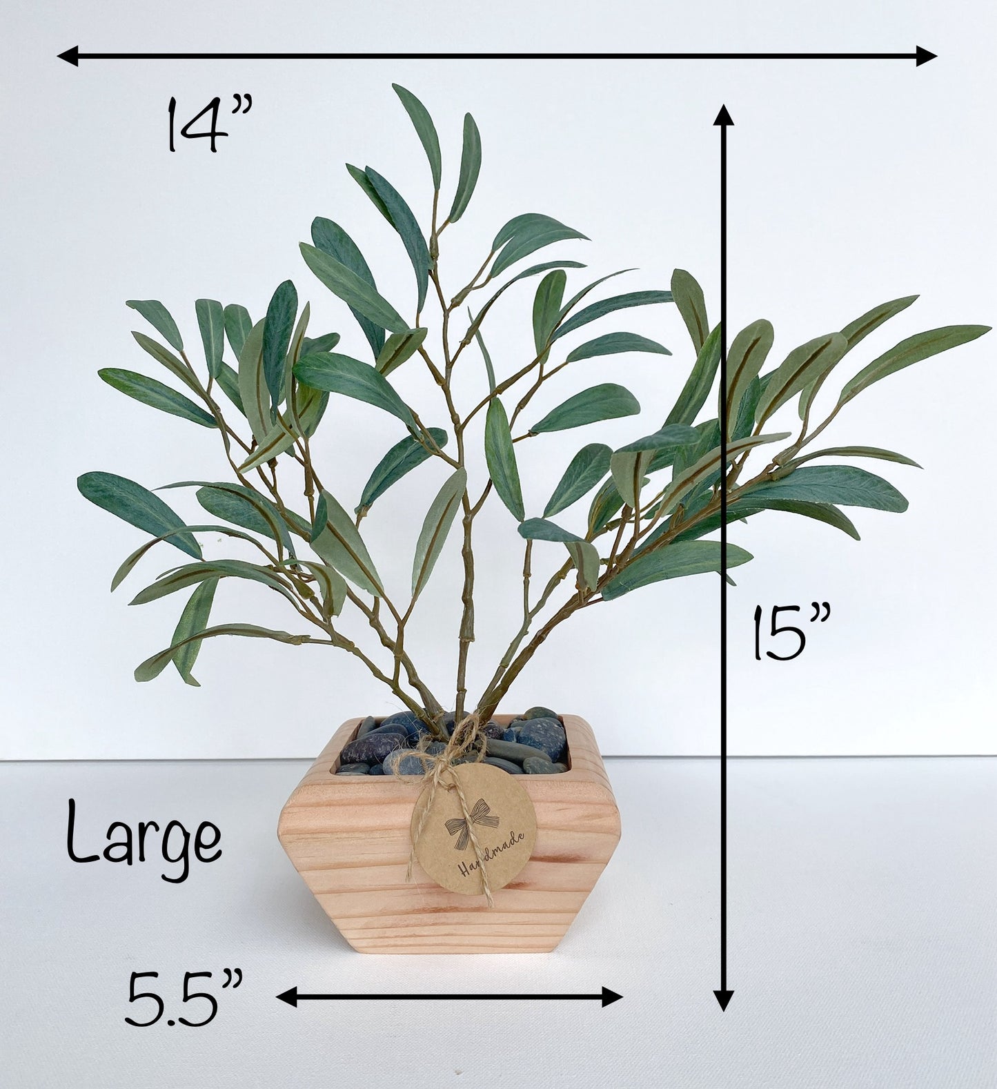 Artificial Olive Tree in Handmade Wood Pot - Small Faux Olive Tree Fruitless