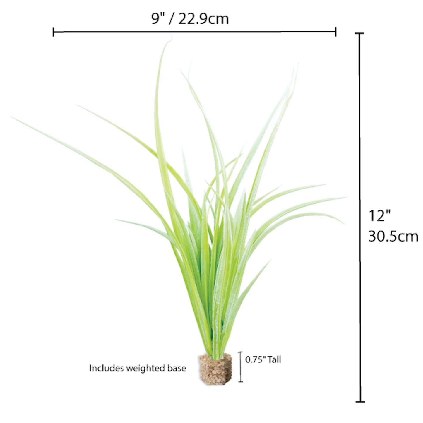 12" Fountain Grass Aquarium Plant Light Green with Stone Base,Freshwater Fish Tank Natural Aquascape Decor,Artificial Aquarium Plastic Plant