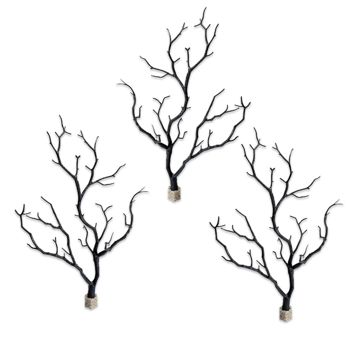 12.5" Molded Manzanita Branch with Stone Base in Black or Brown - Natural Lifelike Aquascape Décor, Artificial Aquarium Plastic Plant