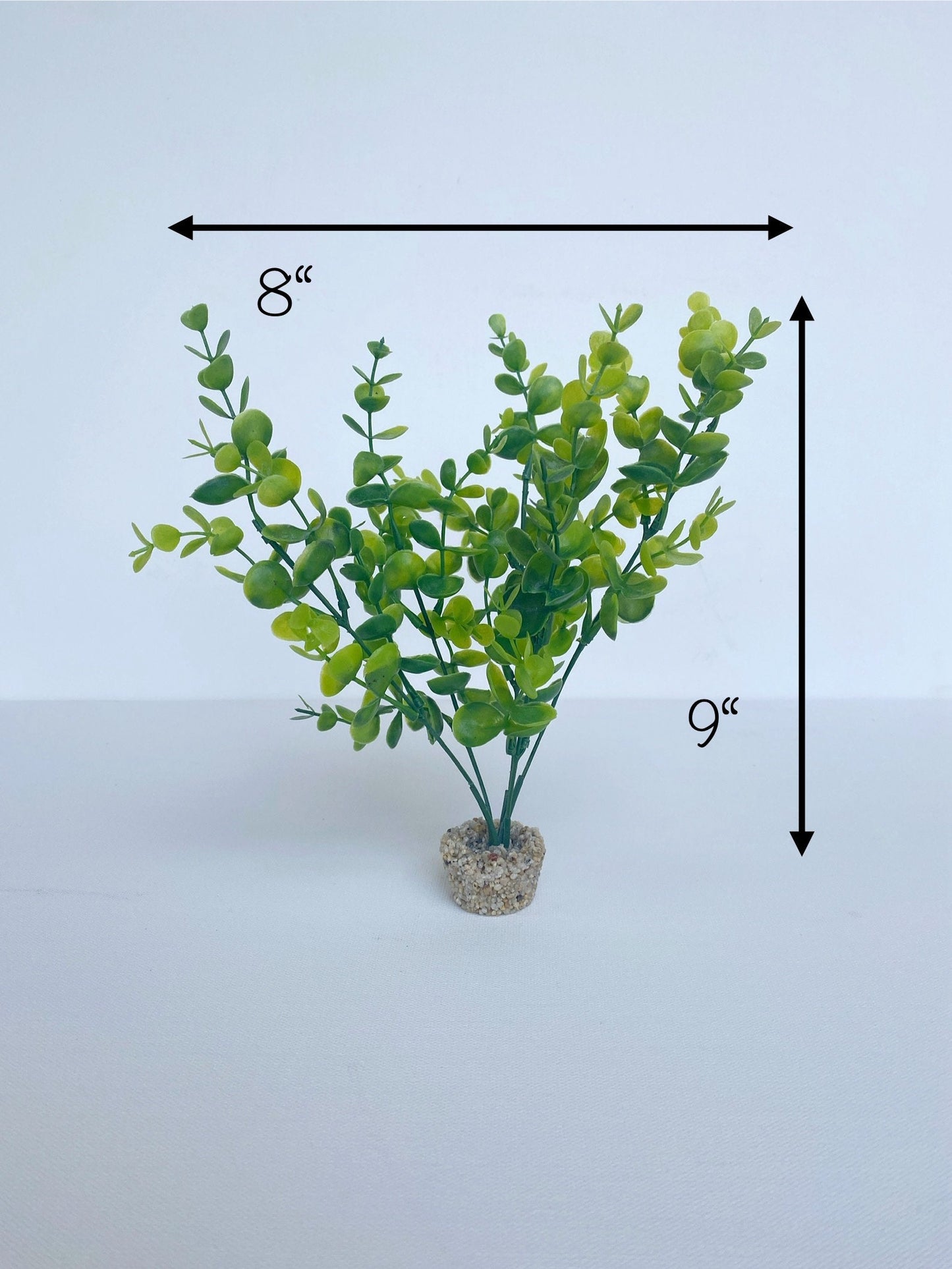 9" Eucalyptus Bush Freshwater Aquarium Plant with Stone Base, Fish Tank Natural Lifelike Aquascape Décor, Artificial Aquarium Plastic Plant