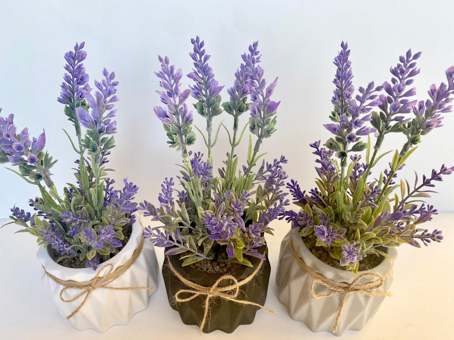 Artificial Lavender Plant in Handmade Concrete Pot