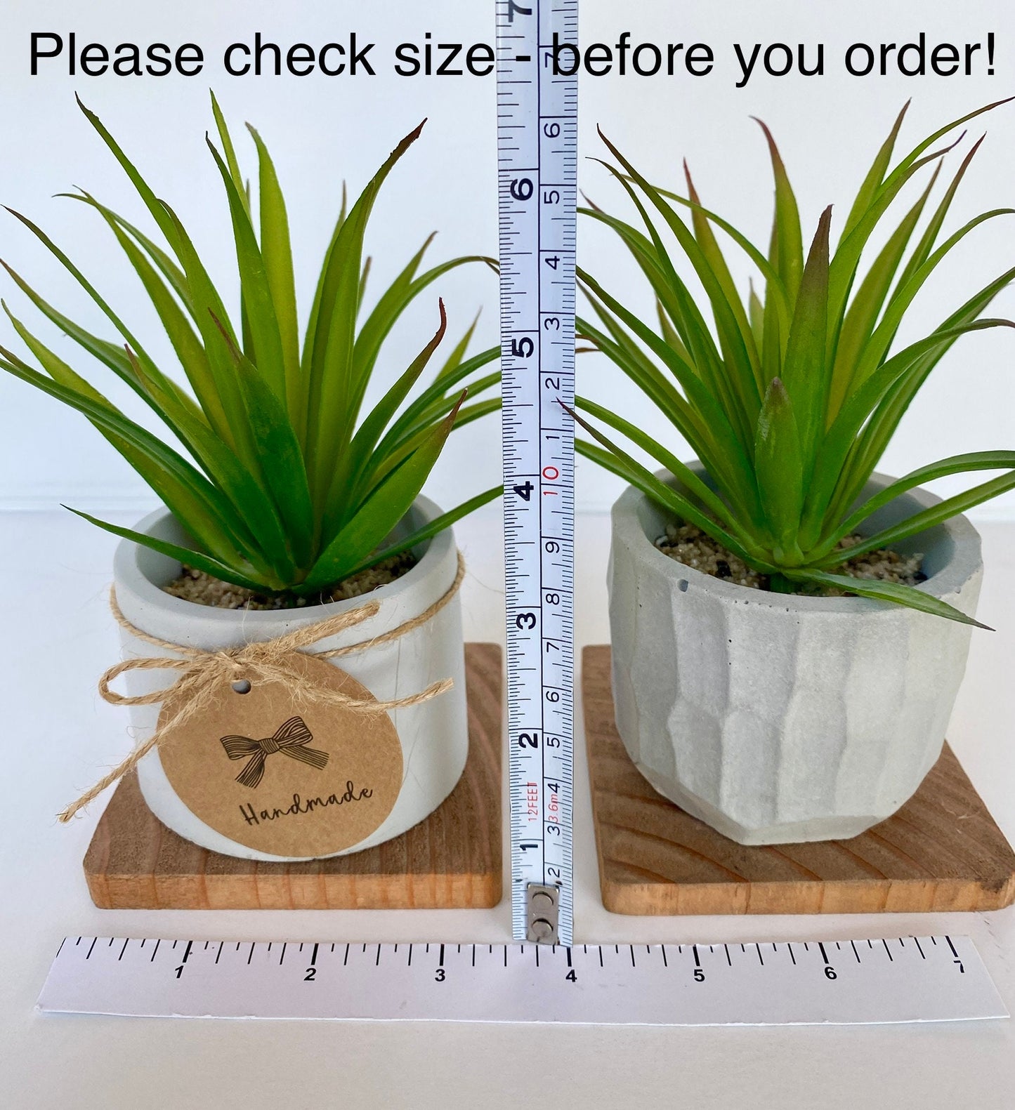 Artificial Succulent Plant in handmade Concrete Pot with Wood Tray