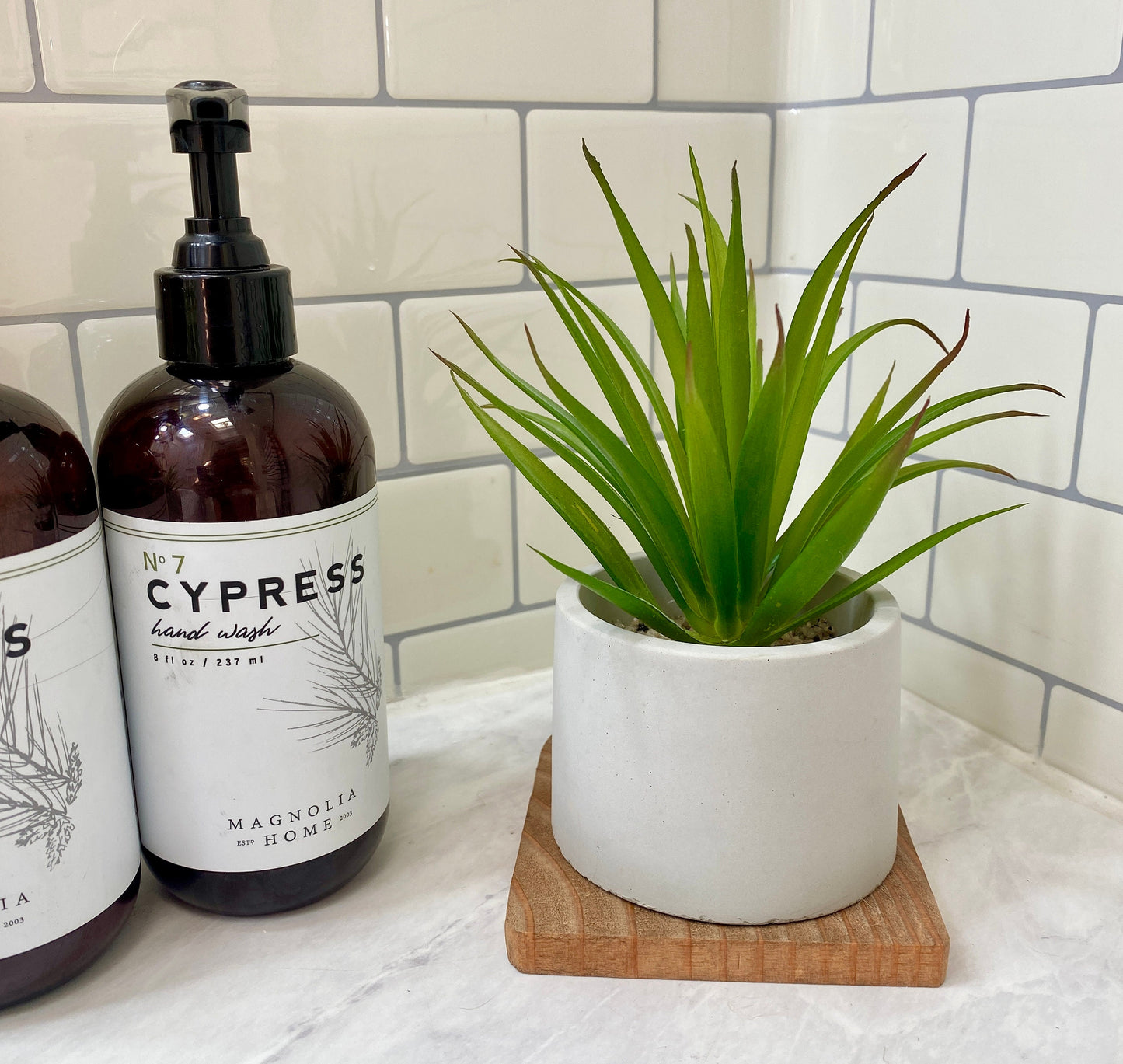 Artificial Succulent Plant in handmade Concrete Pot with Wood Tray