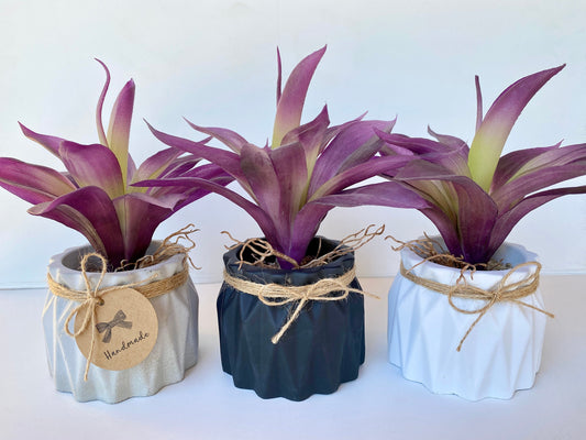 Artificial Agave Succulent Plant Purple, in Handmade Concrete Pot