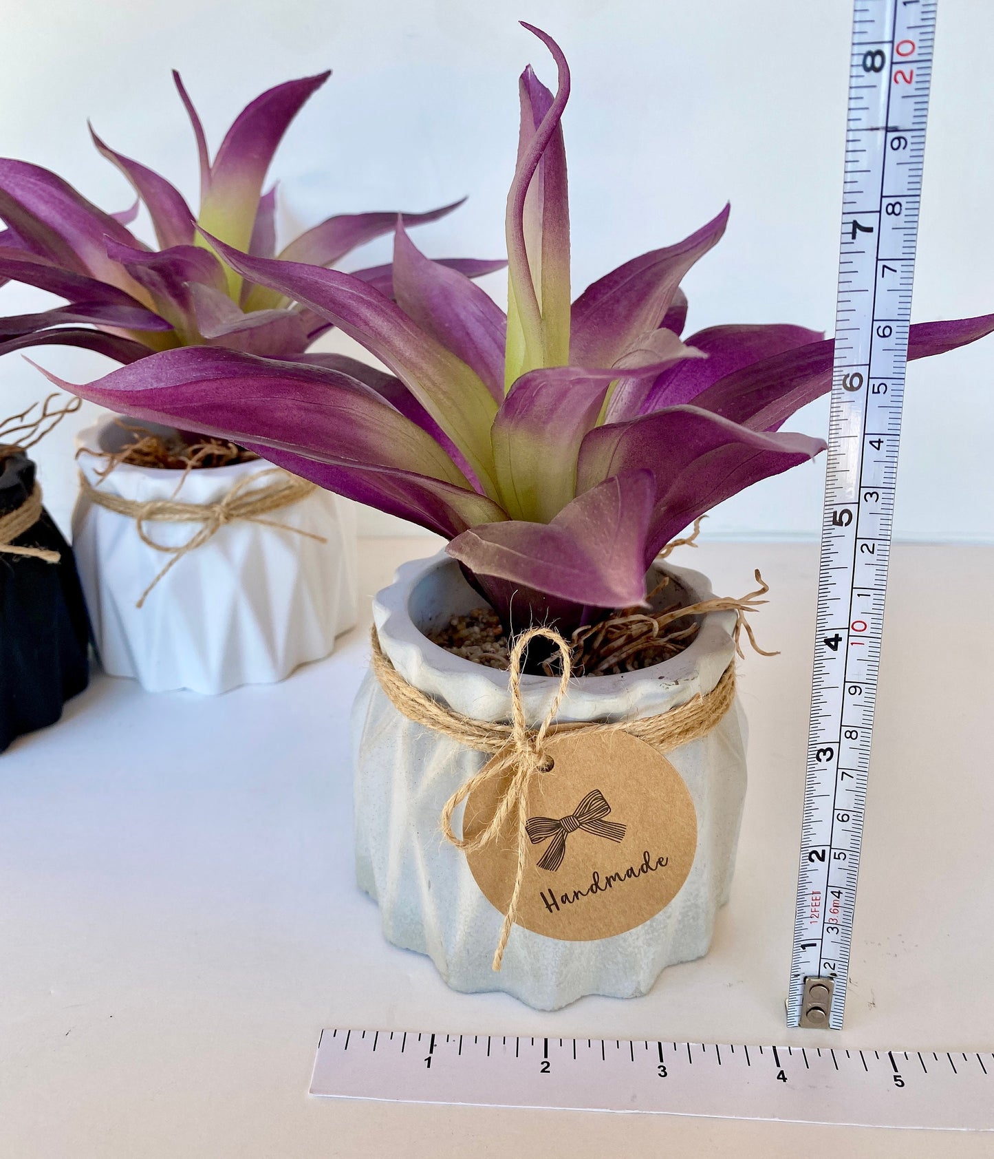 Artificial Agave Succulent Plant Purple, in Handmade Concrete Pot