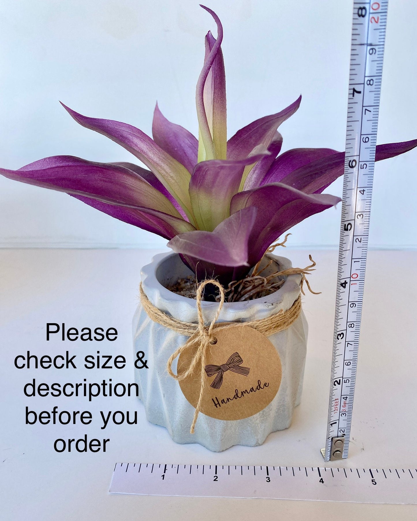 Artificial Agave Succulent Plant Purple, in Handmade Concrete Pot