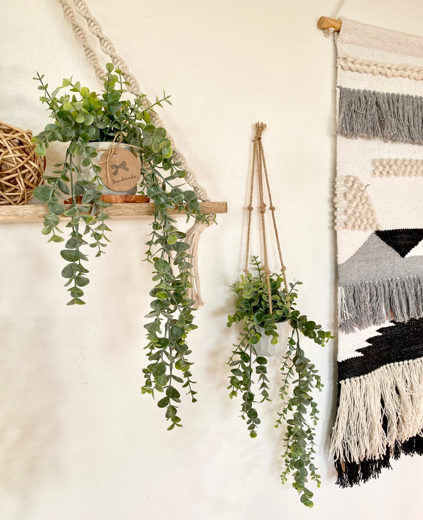 Hanging Faux Eucalyptus Plant in Handmade Concrete Pot