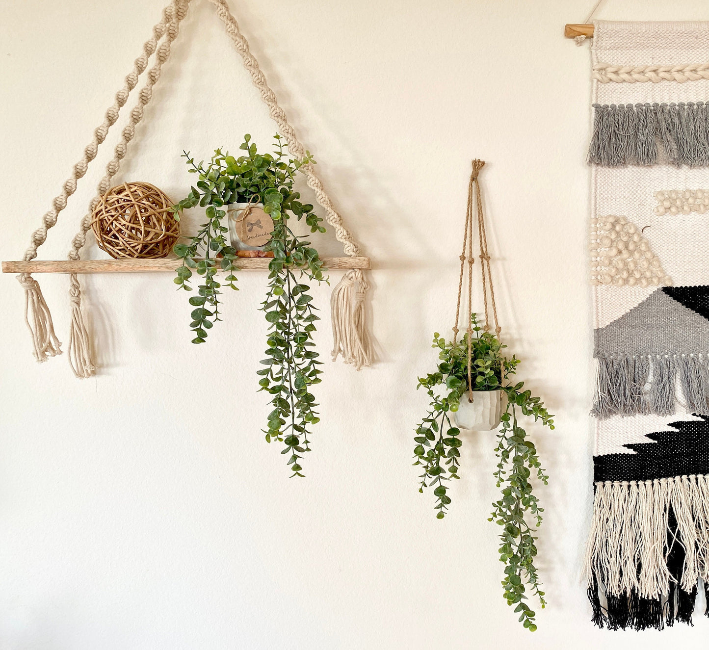 Hanging Faux Eucalyptus Plant in Handmade Concrete Pot