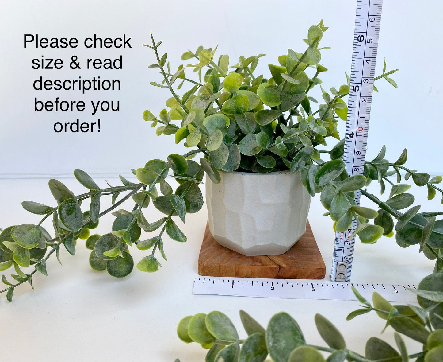 Hanging Faux Eucalyptus Plant in Handmade Concrete Pot