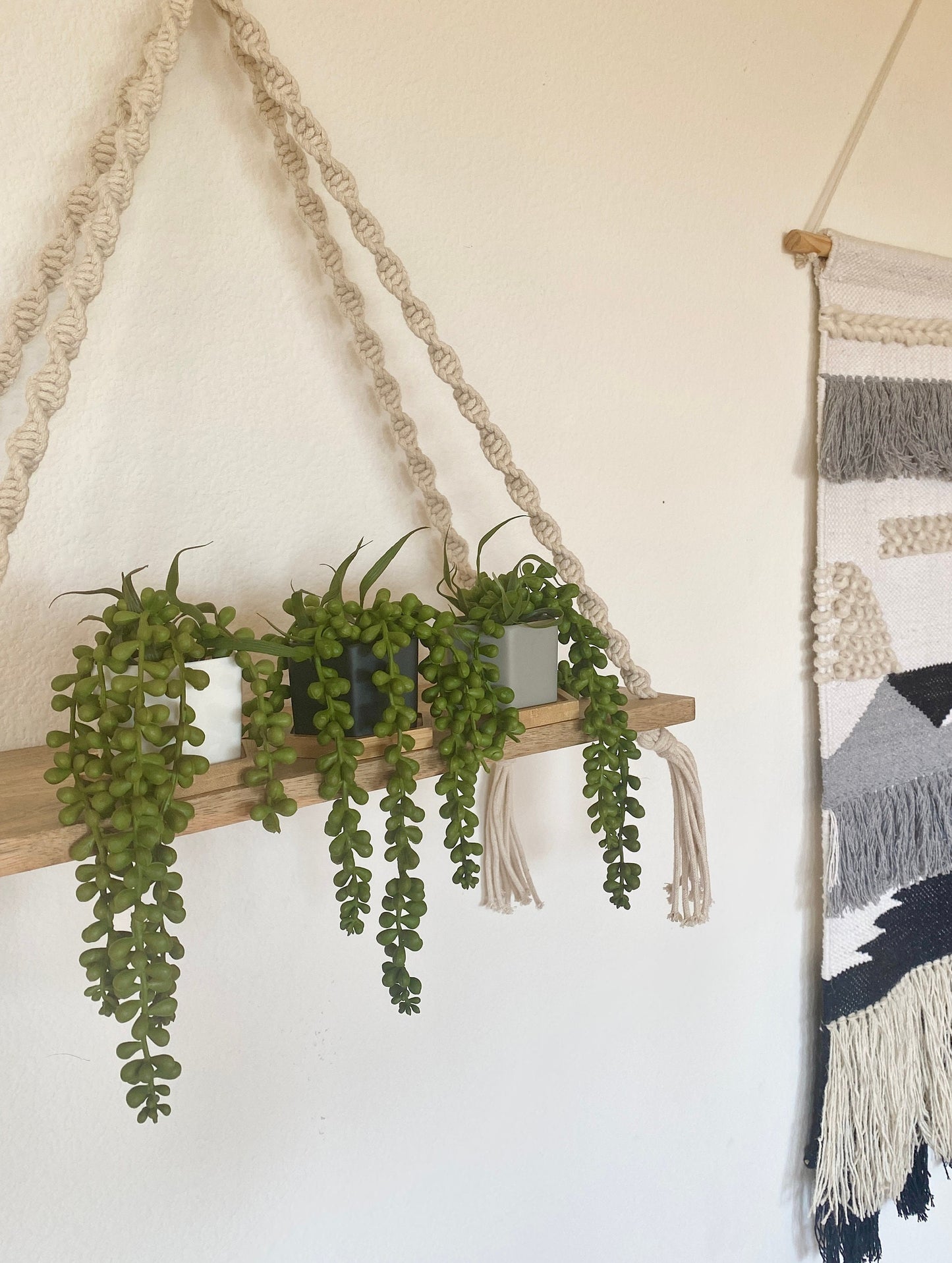 Small Artificial Burro's Tail in Hexagon Pot with Bamboo Tray
