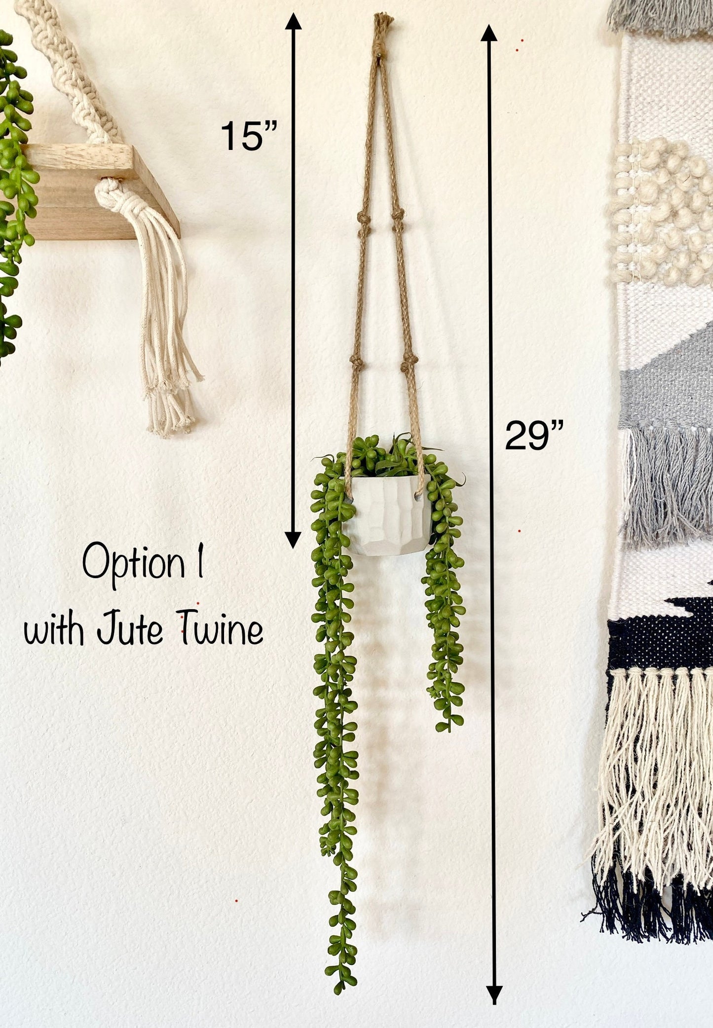 Hanging Faux Burro's Tail in Handmade Concrete Pot