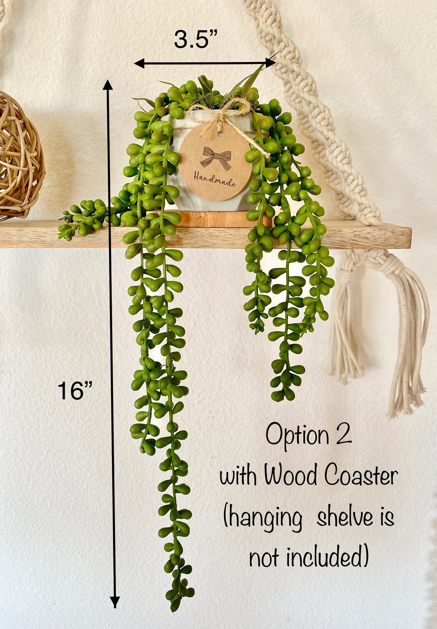 Hanging Faux Burro's Tail in Handmade Concrete Pot