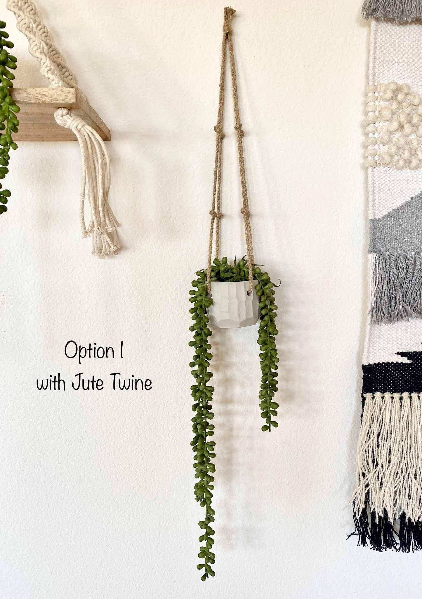 Hanging Faux Burro's Tail in Handmade Concrete Pot
