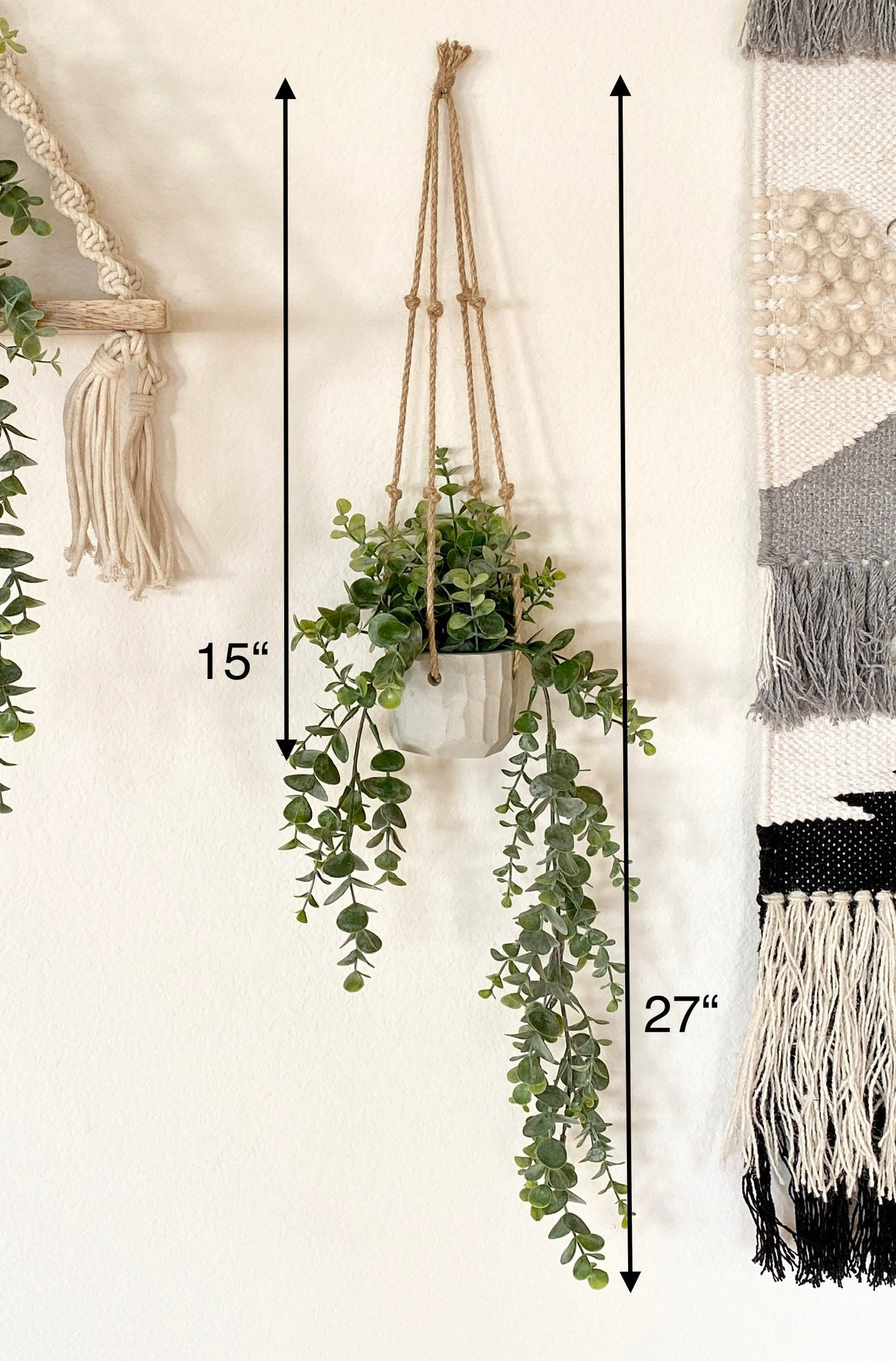 Hanging Faux Eucalyptus Plant in Handmade Concrete Pot