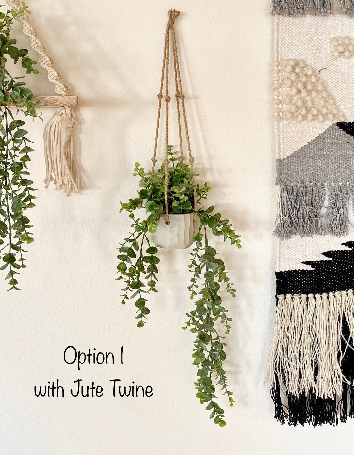 Hanging Faux Eucalyptus Plant in Handmade Concrete Pot