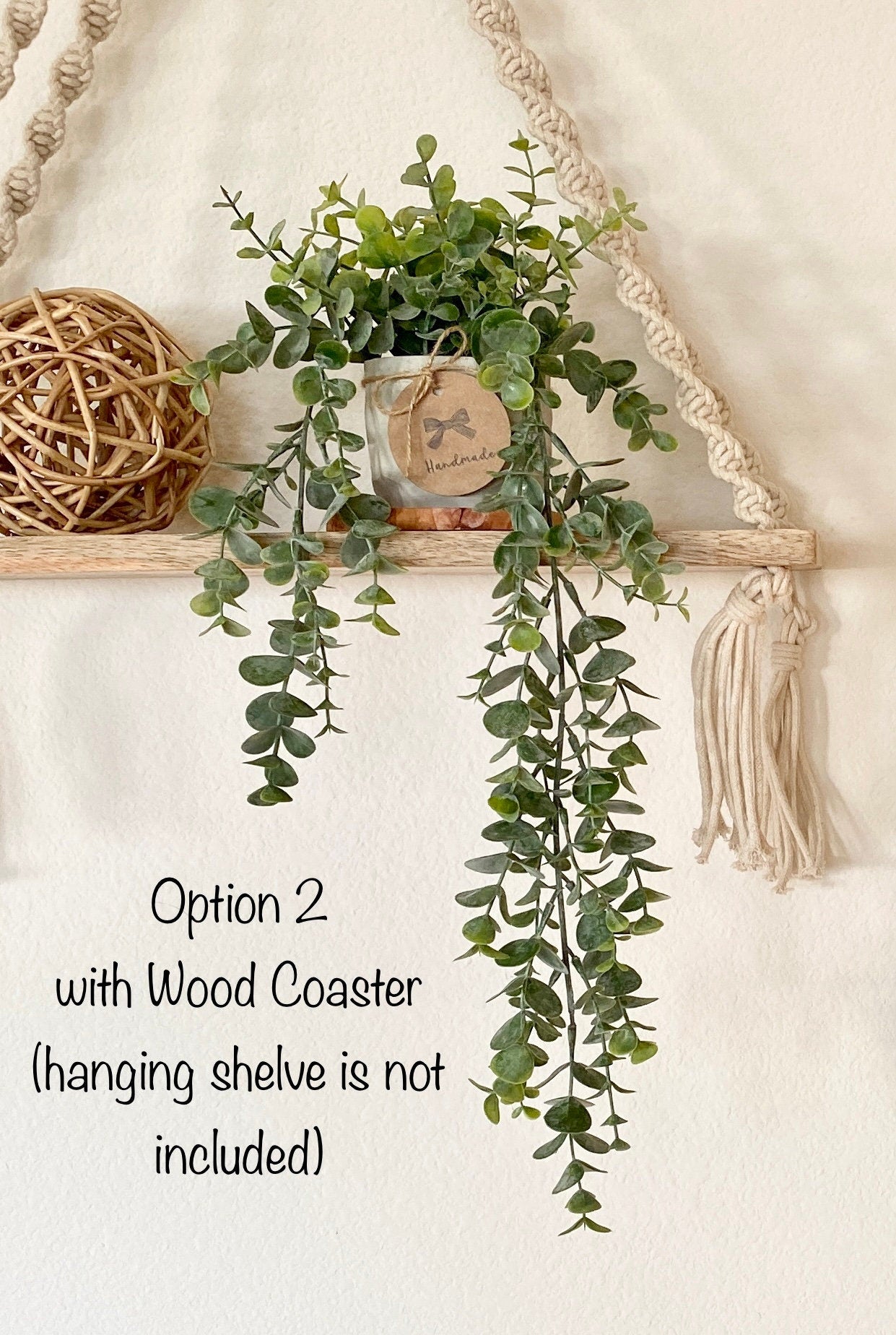 Hanging Faux Eucalyptus Plant in Handmade Concrete Pot