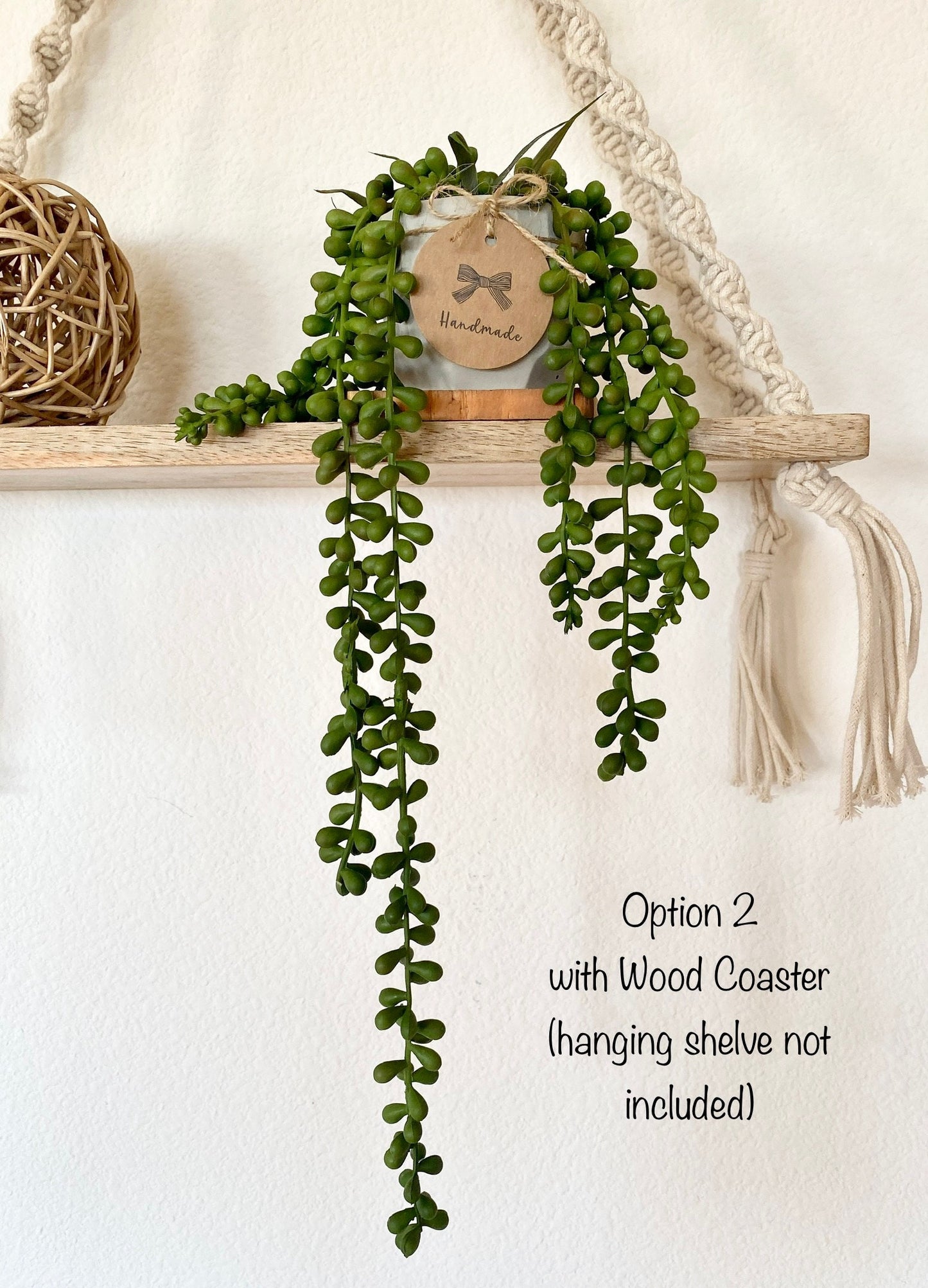 Hanging Faux Burro's Tail in Handmade Concrete Pot