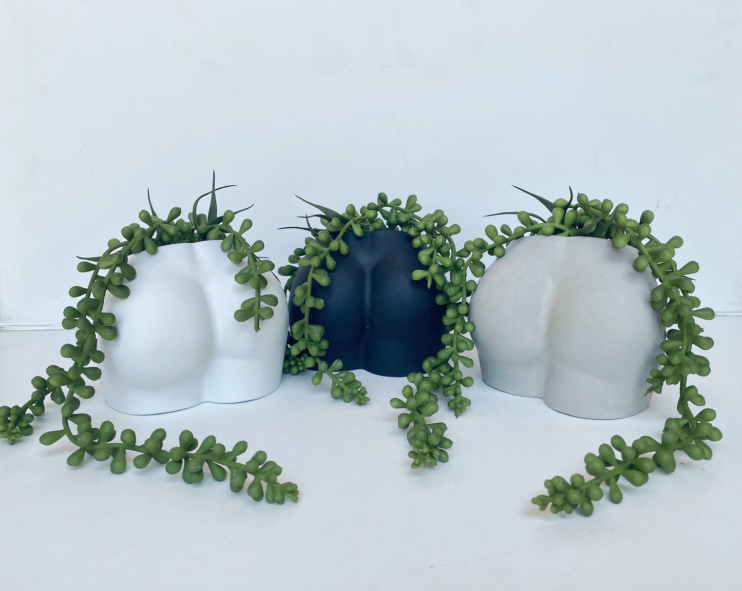 Handmade Cement Butt Pot with Faux Burro's Tail Succulent Plant