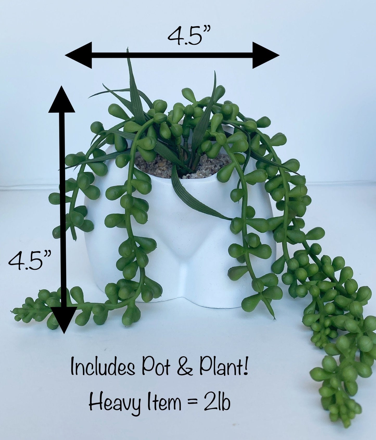 Handmade Cement Butt Pot with Faux Burro's Tail Succulent Plant
